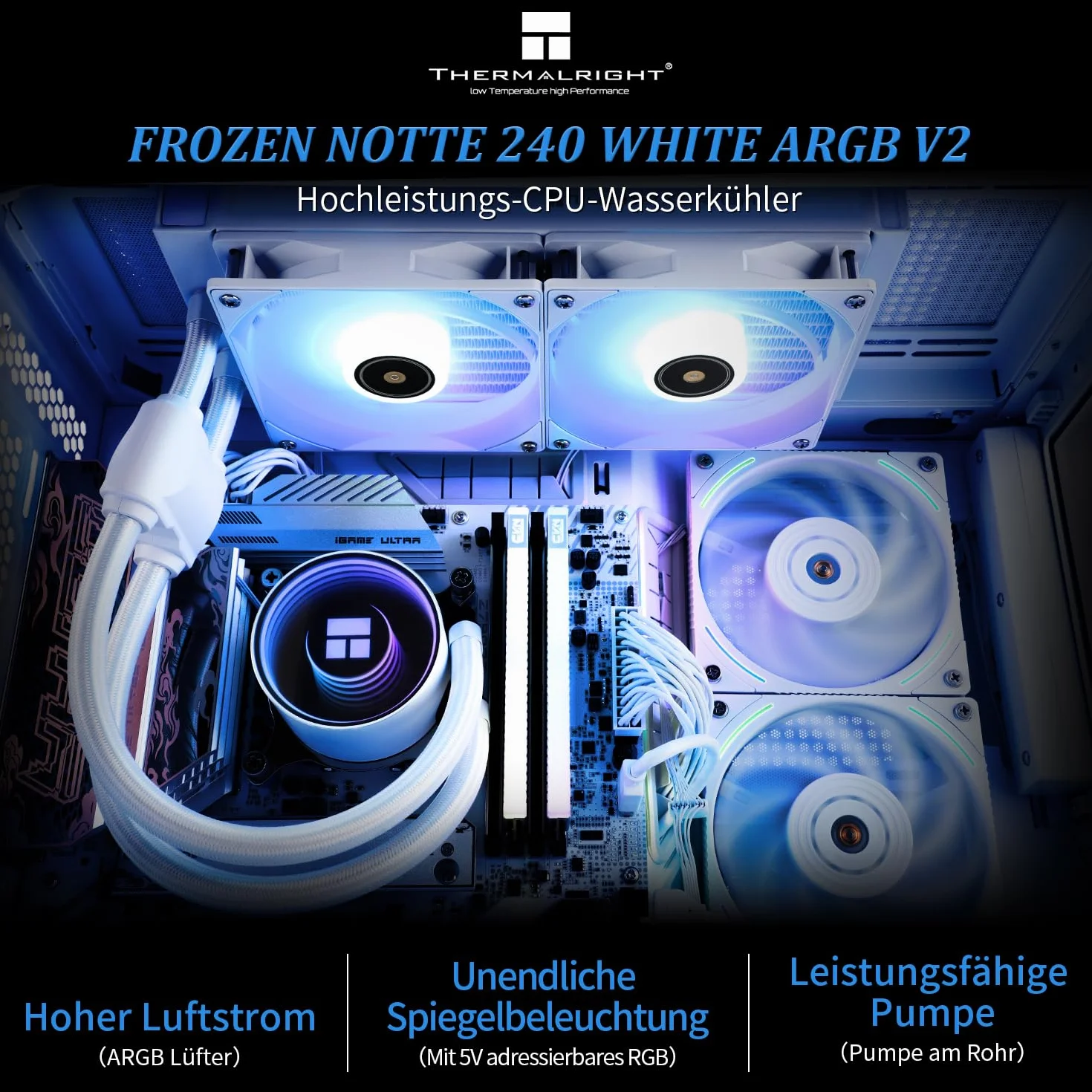 Thermalright Frozen Night 240 WHITE ARGB wodny system chłodzenia procesora 240 White z podwójnym wentylatorem PWM, łożyska S-FDB V2, pasuje do AMD/AM4 AM5, Intel LGA 1700/1150/1151/1200/2011