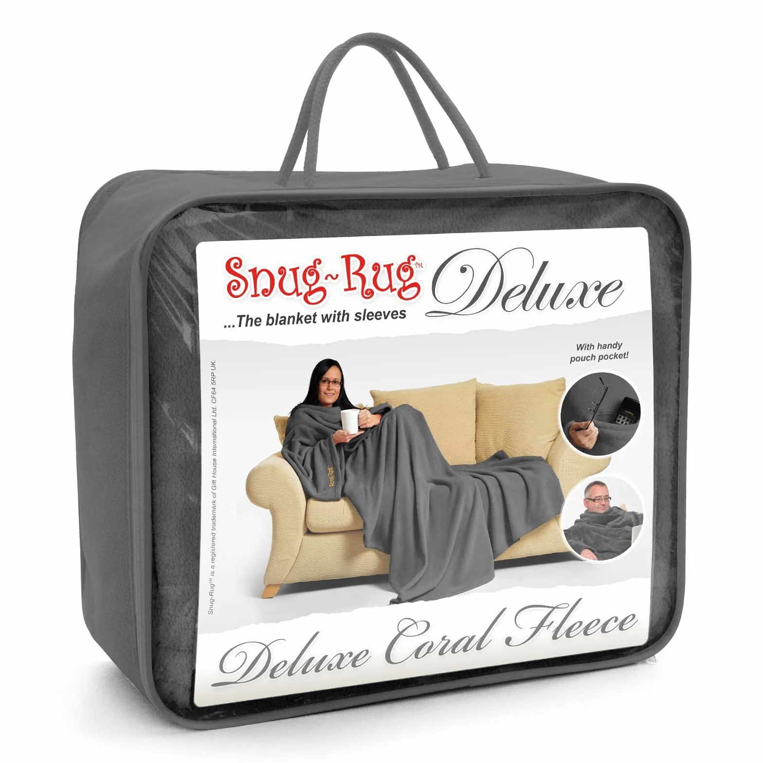 Snug Rug Deluxe przytulny koc z rękawami dla dorosłych, koc z włókniny z rękawami, z polaru Coral, łupek szary, 214 x 152