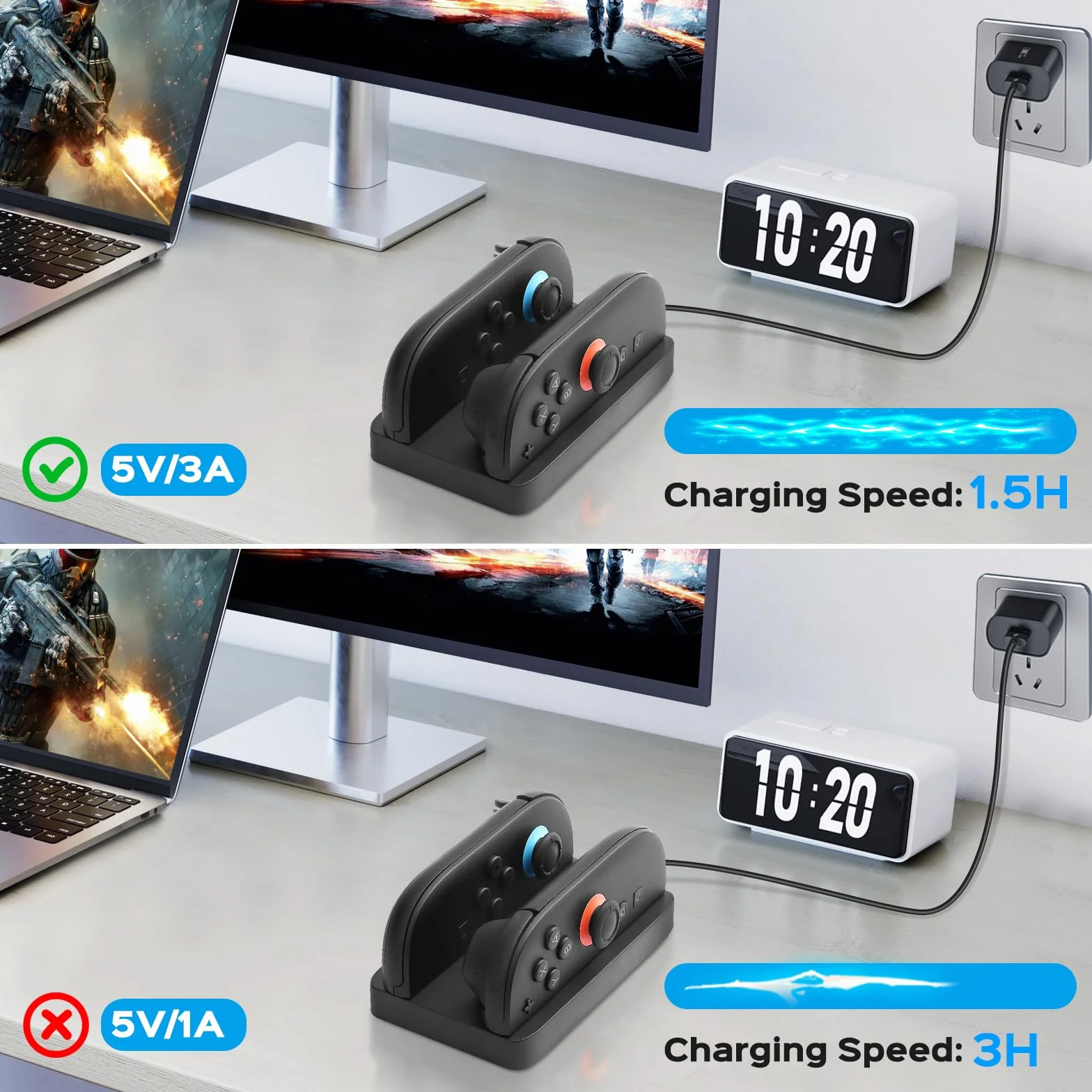 Stacja ładująca do kontrolerów Nintndos Switch 2 Joy Con, mini ładowarka kontrolera Switch 2 z 2-portową kompaktową stacją ładującą, szybkie ładowanie do Switch2 Joycons z kablem ładującym typu C