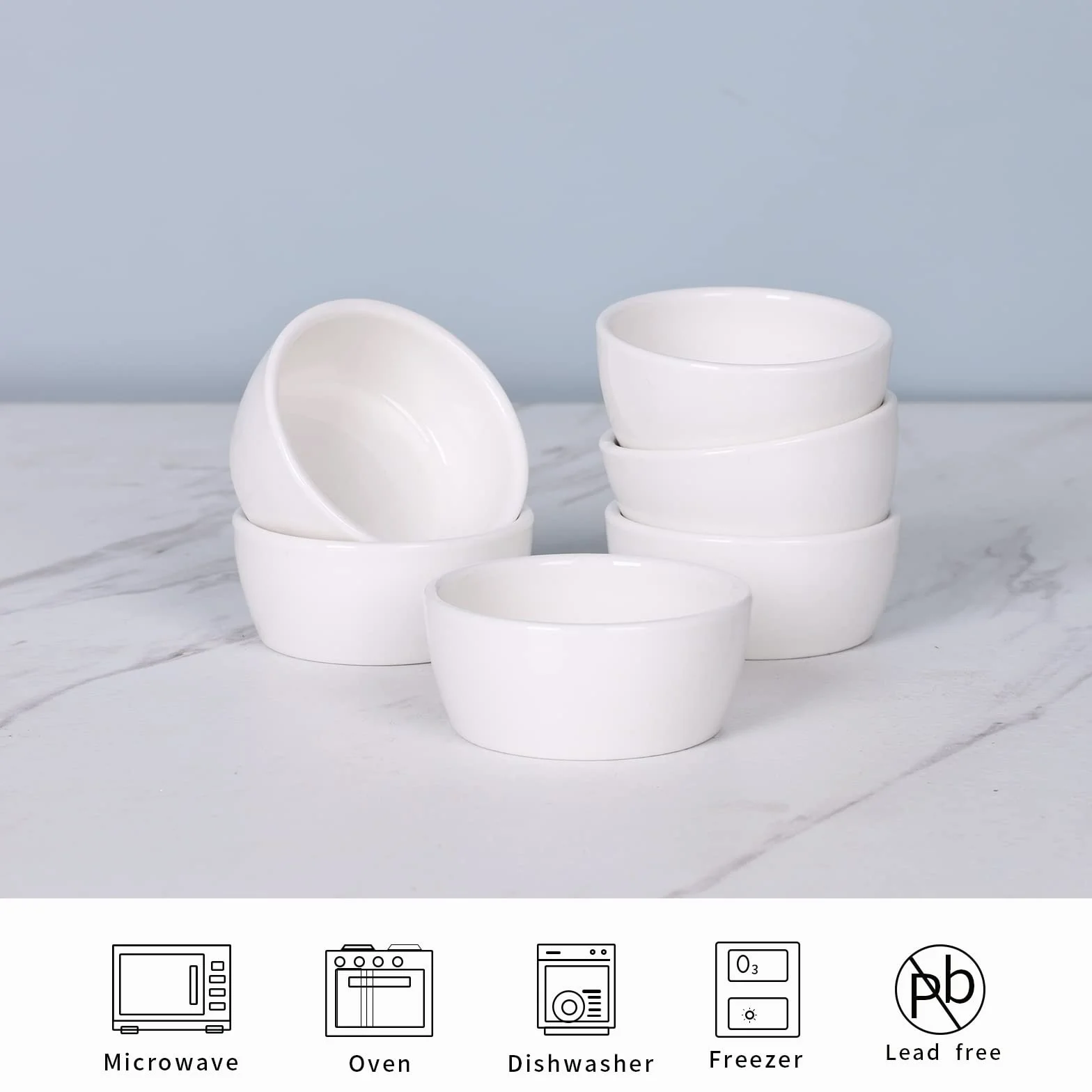 Mini porcelanowe Ramekins 42,5 g zestaw 6 sztuk, małe ceramiczne naczynie do sufletu, 45 ml, białe