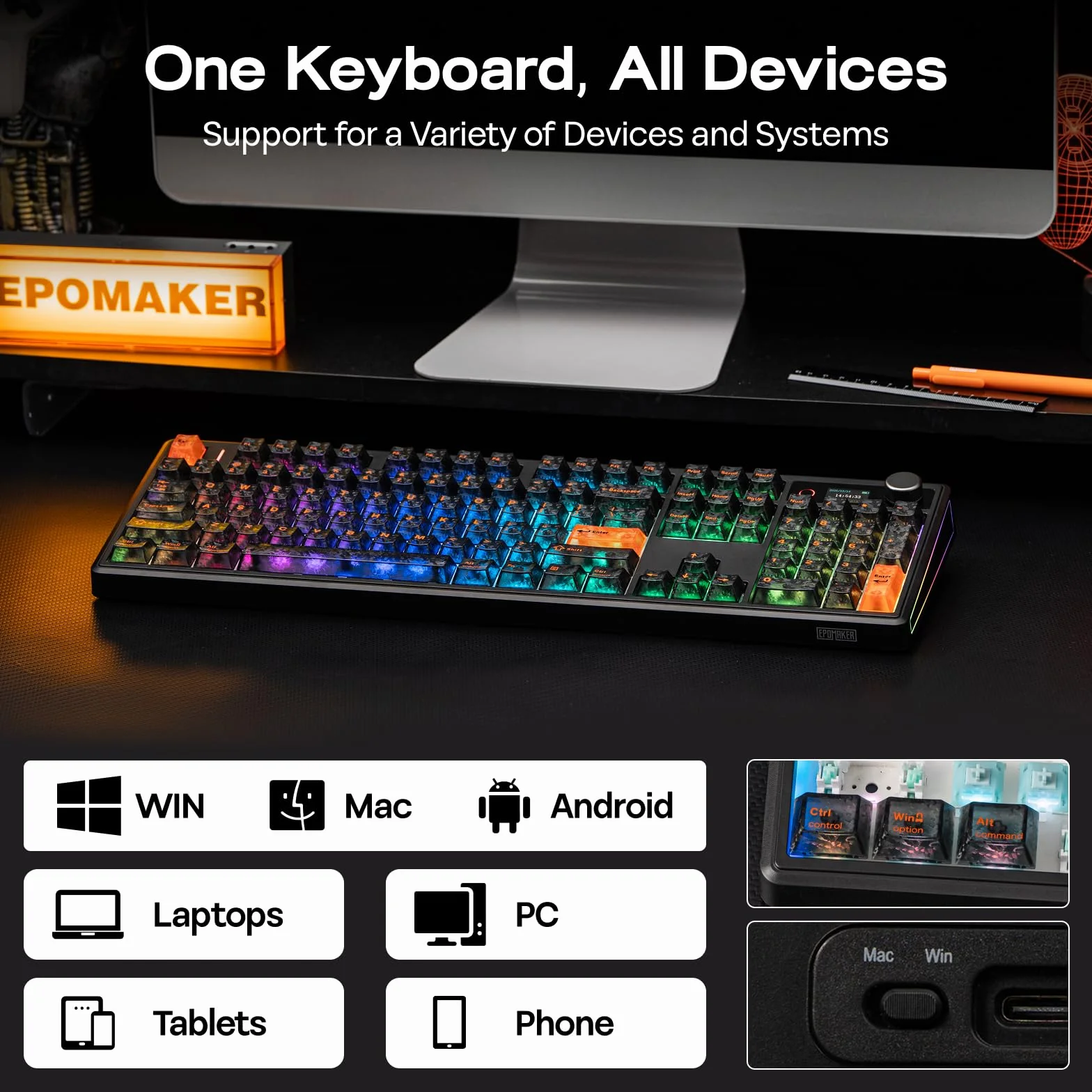 EPOMAKER TH108 V2 PRO duża klawiatura mechaniczna 10000 mAh BT 2,4 GHz PBT Mac hot swap RGB bezprzewodowa QWERTY