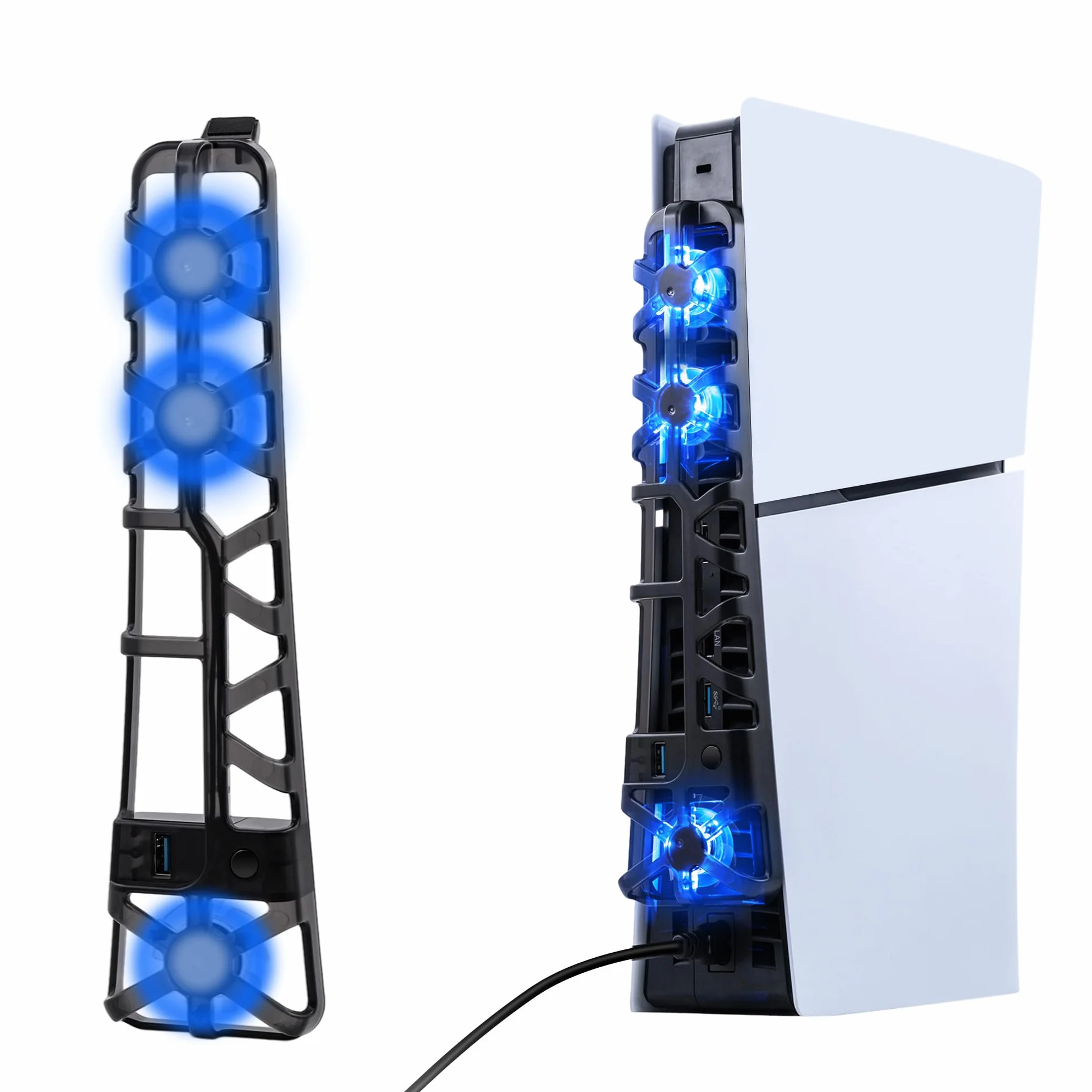 Wentylator chłodzący PS5 Slim z kolorowym światłem LED, cichy wentylator z regulacją temperatury do konsoli PS5 Slim DE/UHD, 3 tryby - czarny - nie dla PS5/PS5 Pro