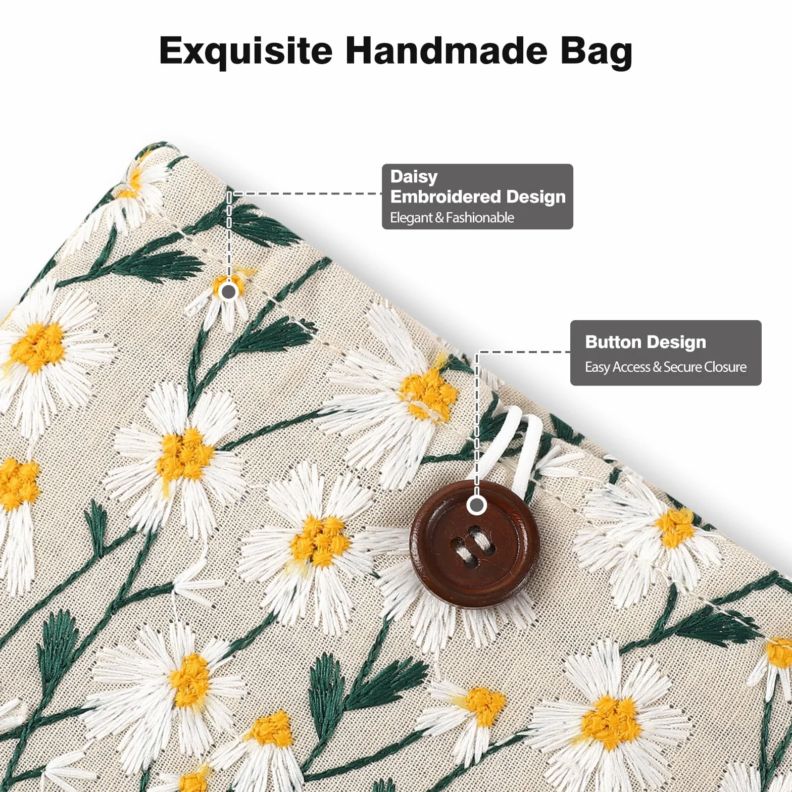 MoKo 6-7 Inch Embroidered Daisy Padded Sleeve Pouch for Kindle Colorsoft, Kindle Paperwhite 12th Gen 2024, Kindle 2022-2016, Kindle Pouch for Oasis/Voyage/Kobo eReader, Beige