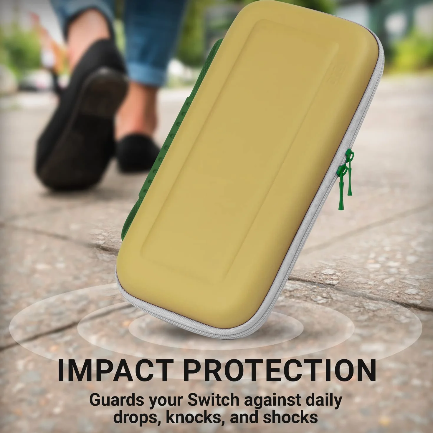 Orzly Etui na Nintendo Switch OLED i standardową konsolę Switch z akcesoriami i schowkiem na gry - zaprojektowane dla fanów Zeldy, edycja w pudełku prezentowym, złote, białe, zielone etui do