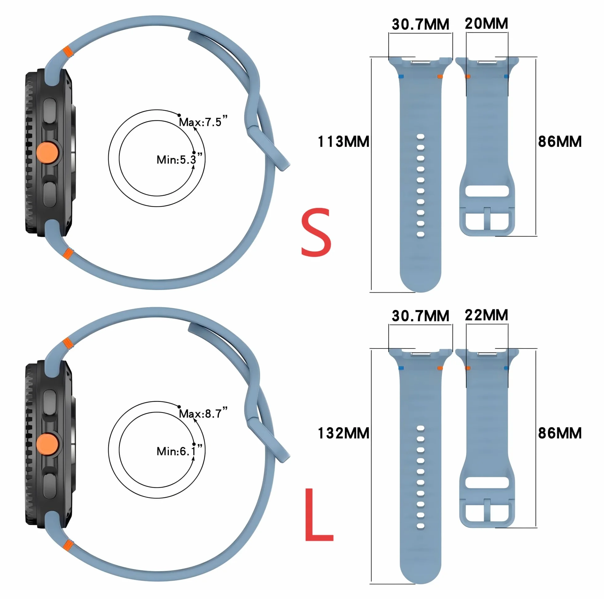 Zapasowy pasek kompatybilny z Samsung Galaxy Watch 8 40 mm 44 mm / Watch 8 Classic 46 mm, miękki pasek do zegarka, sportowy zegarek dla kobiet i mężczyzn