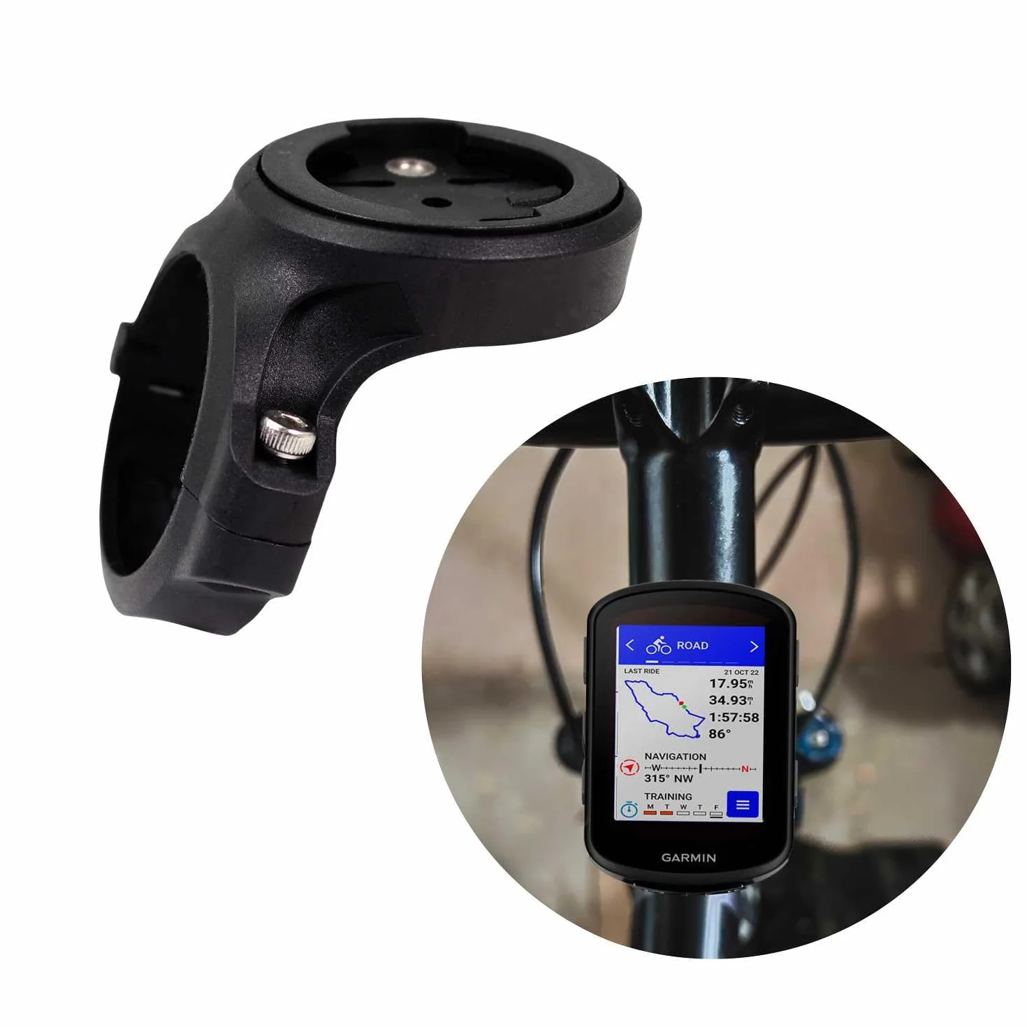 OcioDual Uchwyt krawędziowy kompatybilny z urządzeniami Garmin, Varia RTL510 RTL515 RVR315, kompatybilny z akcesoriami GoPro, standardowy słupek barowy od 25,4 mm do 31,8 mm
