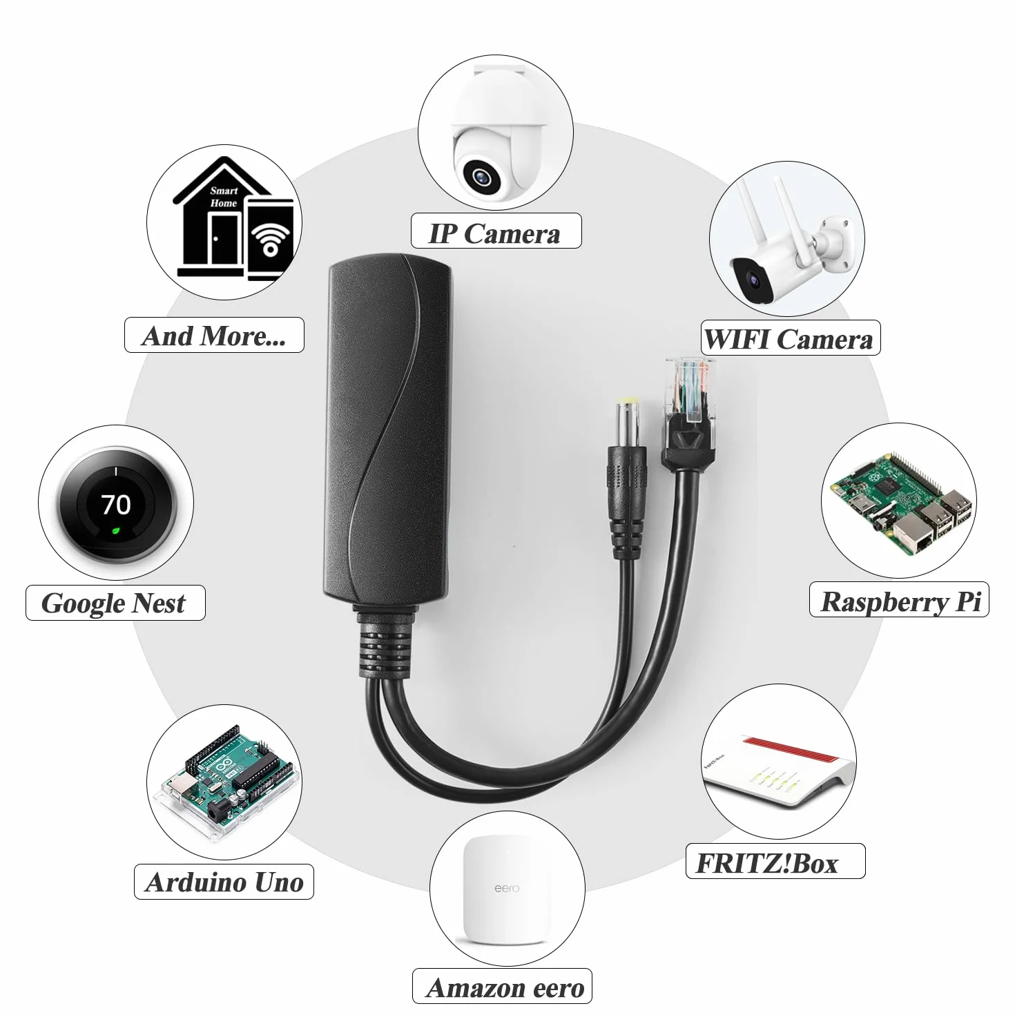 Revotech Aktywny rozdzielacz PoE 12 V/1 A, wtyczka DC 5,5 x 2,1 mm, 48 V PoE na DC 12 V/1 A, wyjście 10/100 Mbps, kompatybilny z IEEE802.3af/at, adapter PoE do kamery IP bez PoE (PS5712P)
