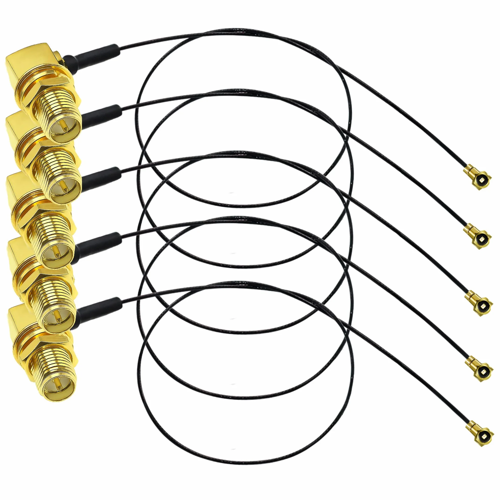 TUOLNK IPX zu RP-SMA Verlängerungskabel 0,81 mm U.fl IPEX zu RP SMA Buchse Rechtwinkliges Wifi-Antennenkabel für drahtloses Netzwerk Mini-PCI-Koaxialkabel 12 Zoll (30 cm) 5 Stück