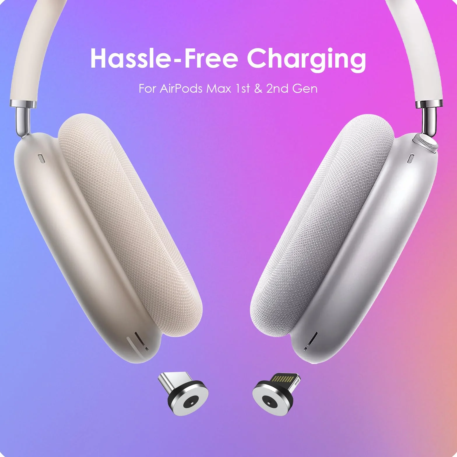 Stacja ładująca do słuchawek dla AirPods Max 2024 & 2020 - magnetyczna stacja dokująca do słuchawek z podwójnymi złączami Lightning i Type-C (Starlight)