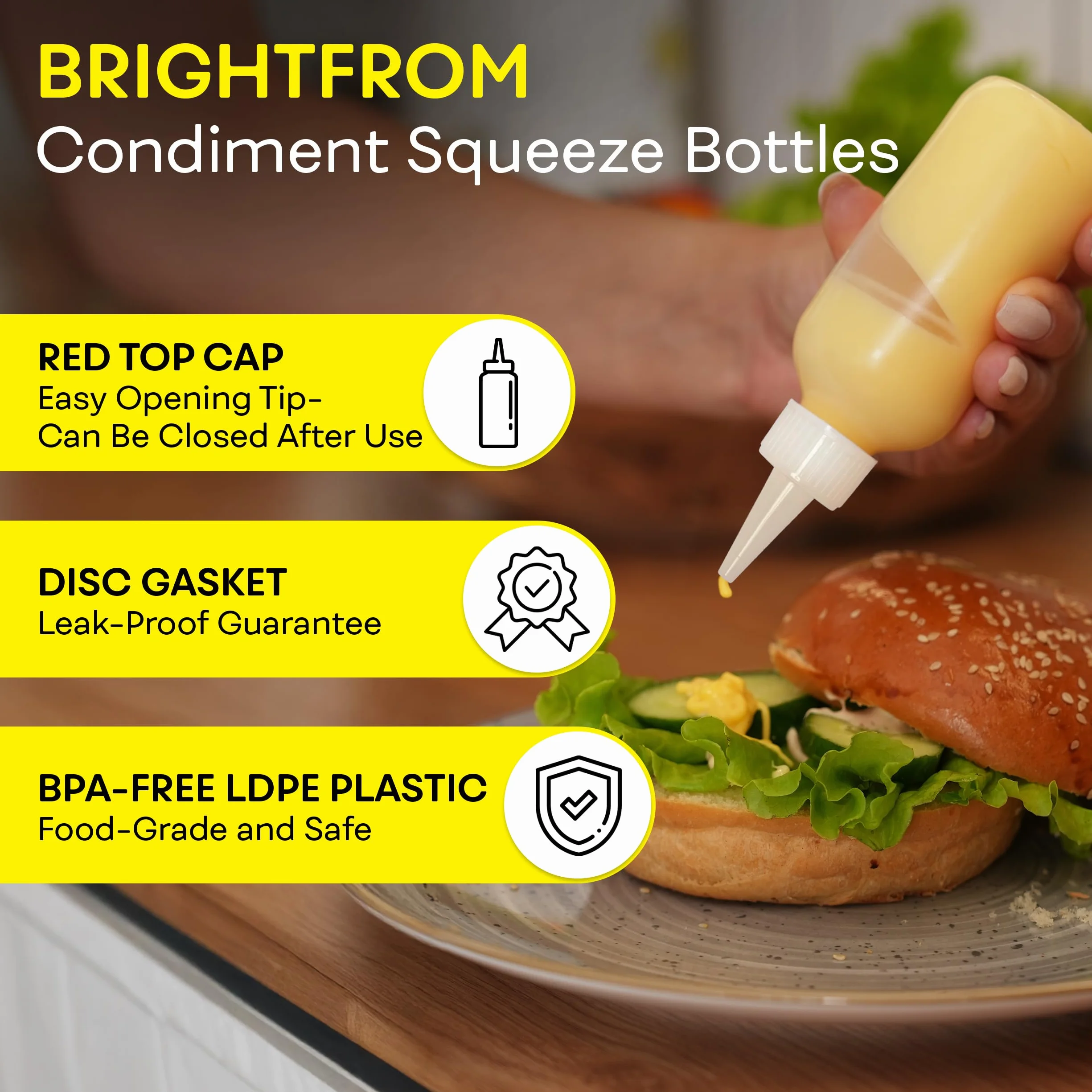 BRIGHTFROM Butelki do wyciskania przypraw – 113 ml pustych butelek, czerwona nasadka, szczelna, idealna do ketchupu, musztardy, syropu, sosów, opatrunku, oleju, sztuki i rzemiosła, tworzywo sztuczne bez BPA – 2 sztuki