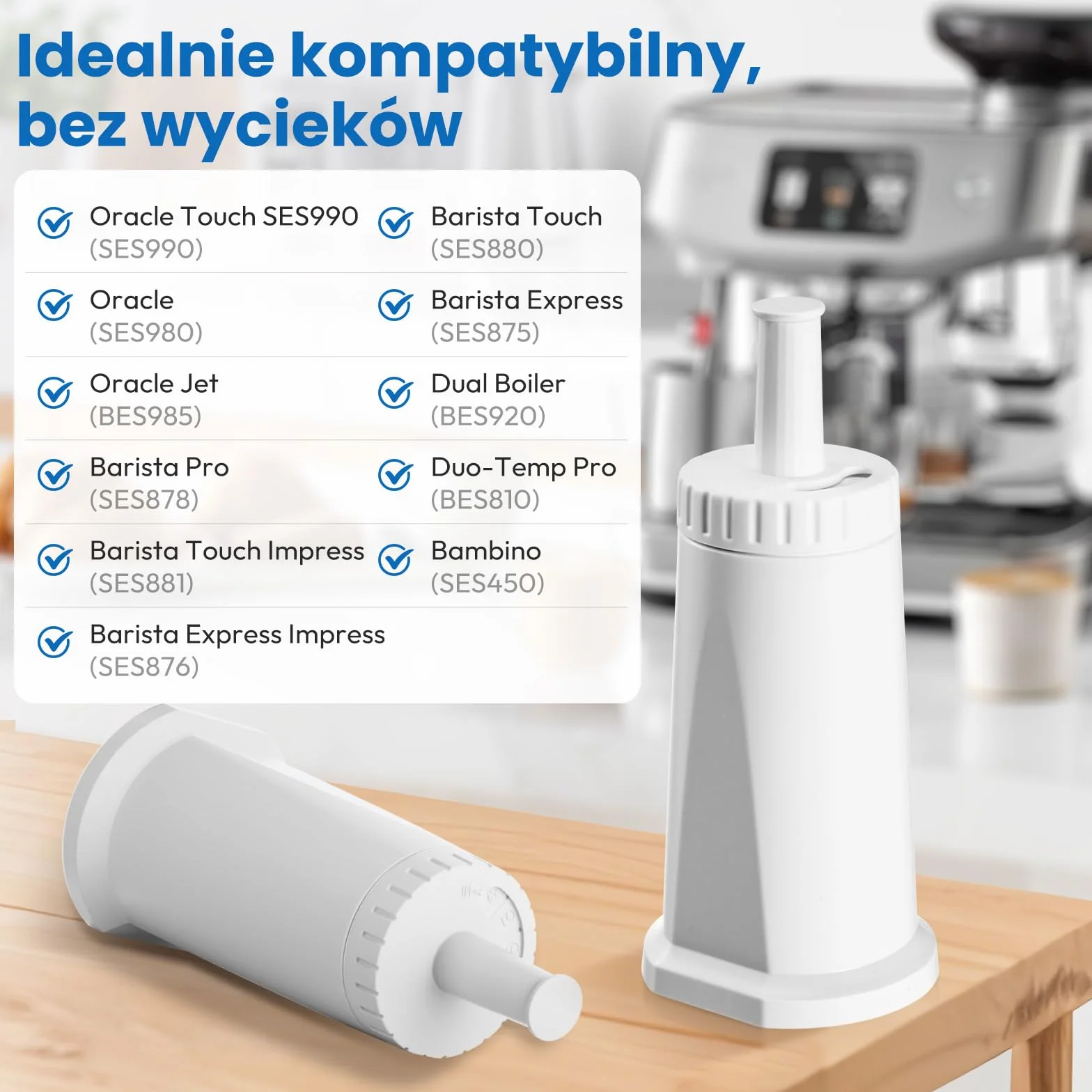 Zamiennik filtra wody do ekspresu do kawy Sage® SES008WHT0NEU1, BES008, kompatybilny z Barista SES810/SES875/SES880/SES920/SES980/SES990/SES450/SES500, filtr wody Barista Express