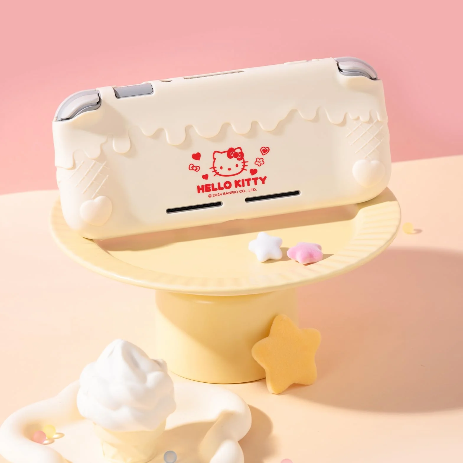 Kuitmor Etui ochronne do Switch Lite, Miękka Sylikonowa Osłona, Zabezpieczenie przed Zarysowaniami do Switch Lite wraz z 2 Nakładkami na Drążki - HLK Kremowy Biały