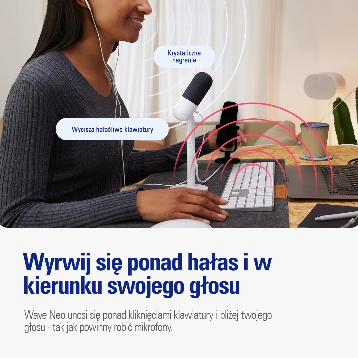 Elgato Wave Neo – mikrofon pojemnościowy USB, wyciszanie dotknięciem, gry, transmisje, spotkania, nagrywanie głosu, Teams/Zoom/OBS/Twitch/YouTube itp., Plug-'n-Play, laptop, PC, Mac, iPad, iPhone