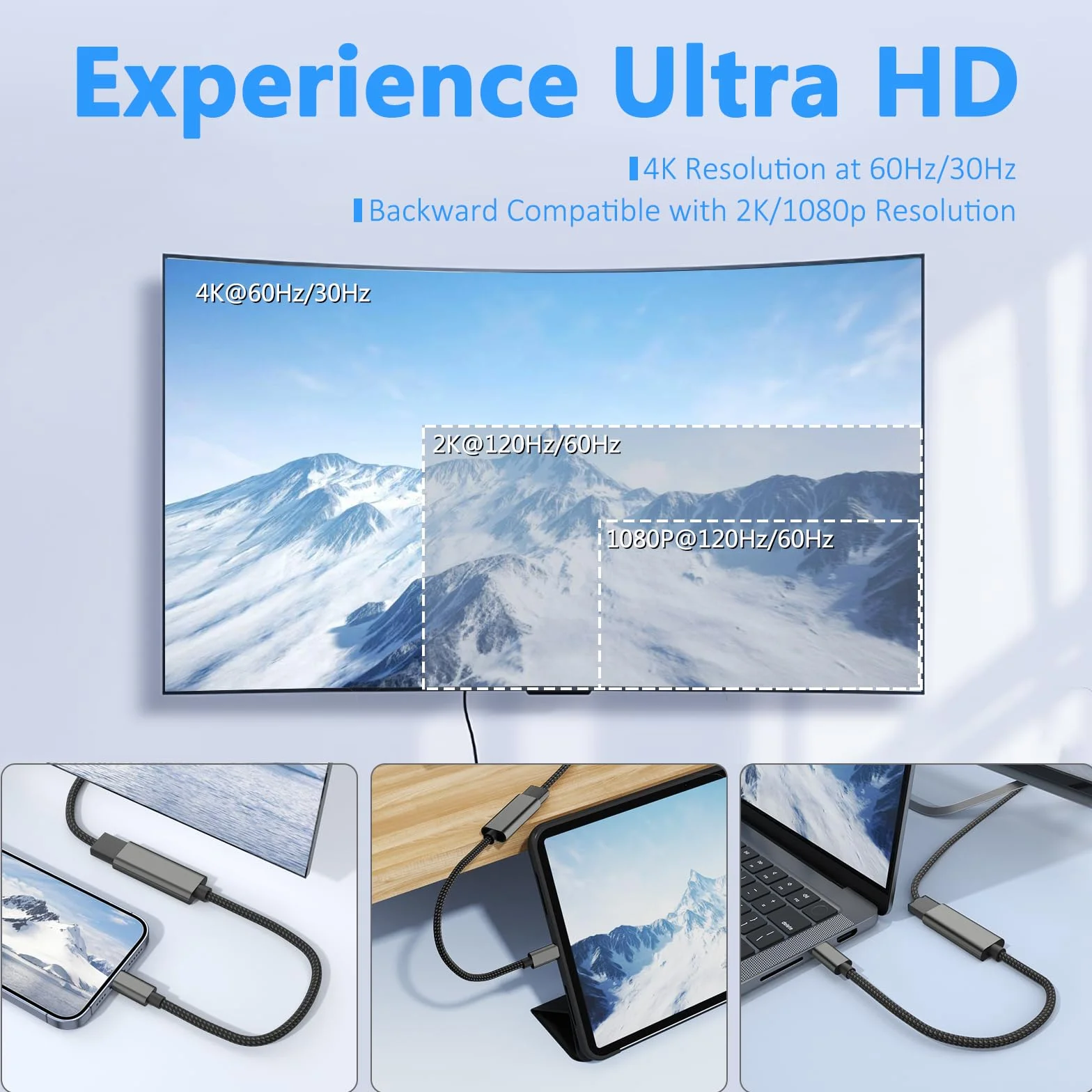 Adapter USB C na HDMI 4K 60 Hz, USB typu C z obsługą Thunderbolt 3/4 na HDMI Converter - kompatybilny z iPhone 16/15 Pro, MacBook Pro/Air, iPad Pro/Air, Samsung Galaxy S, Surface Pro