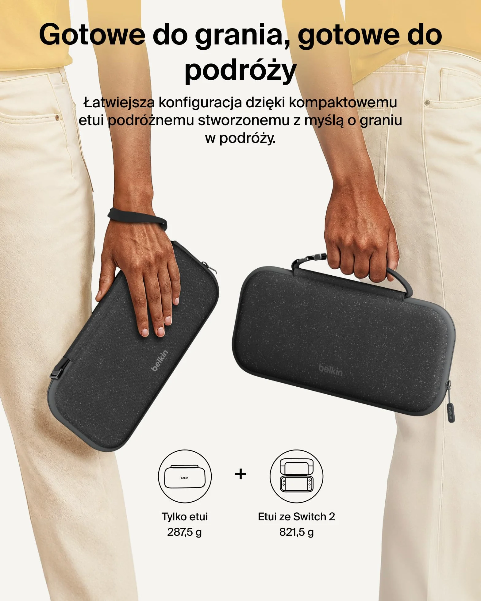Etui podróżne Belkin Nintendo Switch 2 z uchwytem AirTag i kieszenią na kartridże z grą – lekka, twarda obudowa z miękką wyściółką, podróżowanie podczas grania – antracyt