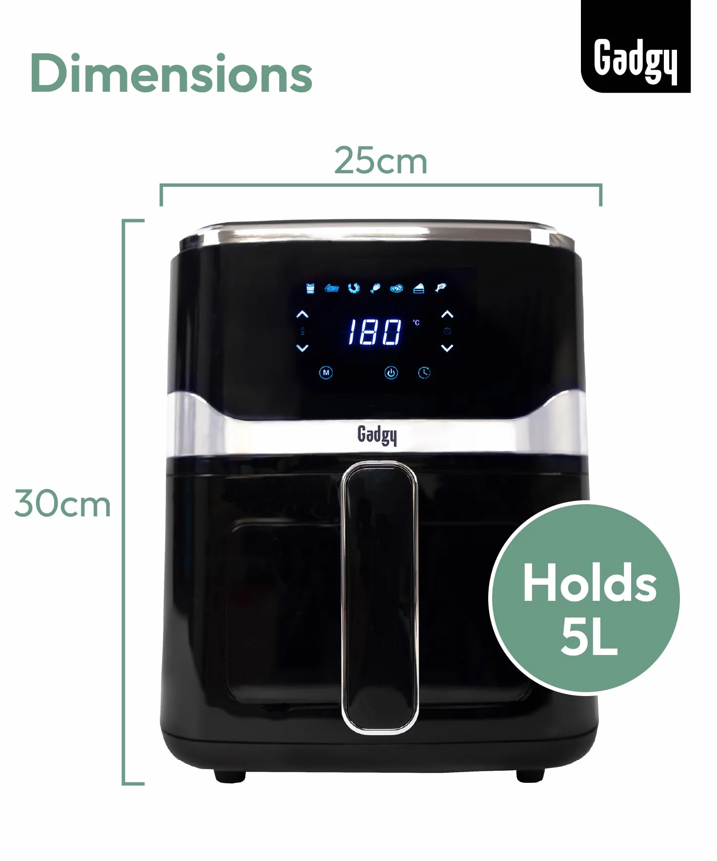 Gadgy Frytkownica Beztłuszczowa z Okienkiem 5L - Airfryer z Powłoką Nieprzywierającą - 1400W Frytura Bez Oleju - Regulowana Temperatura 80°C-200°C - Cyfrowy Ekran Dotykowy