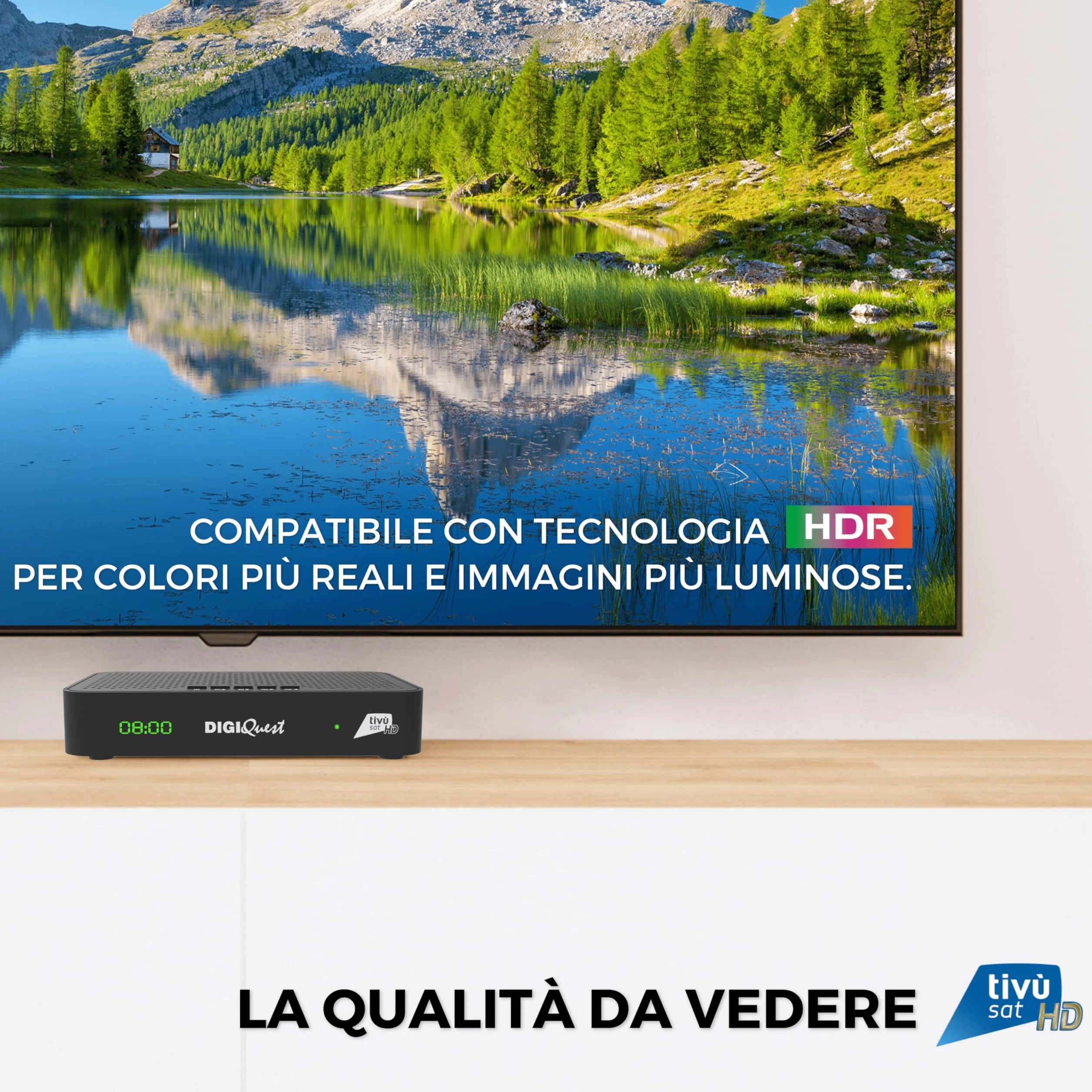 DIGIQUEST Dekoder Combo tivùsat Maximo | DVB-S2 i DVB-T2 | Pilot 2 w 1 | Smartcard tivùsat w zestawie | HDR10 / HLG | Aktywowana funkcja nagrywania