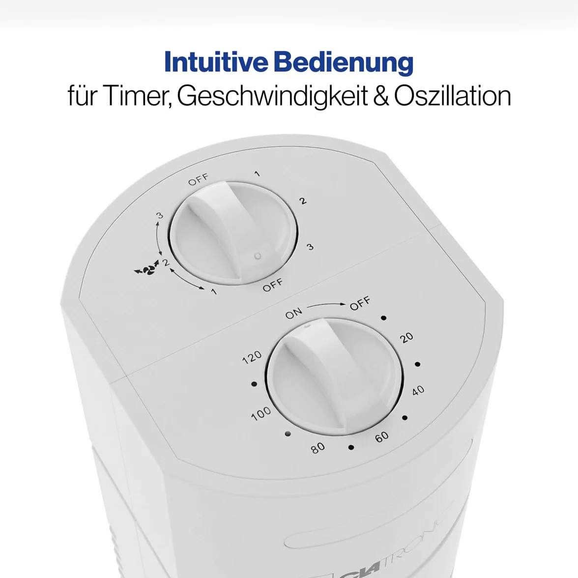 Clatronic Wentylator wieżowy TVL 3770, 3 poziomy prędkości, oscylacja 75°, timer 120 minut, biały