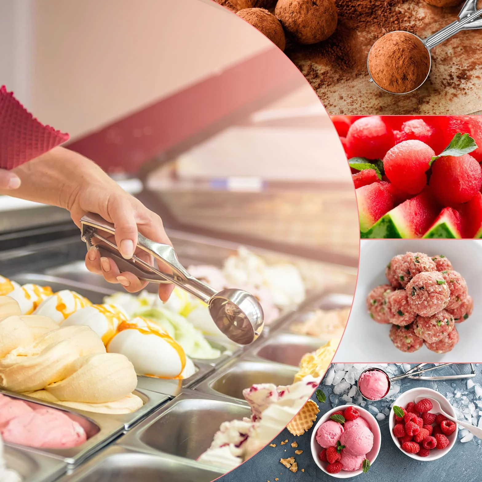 Łyżka do lodów z łatwym spustem - Duży rozmiar 2,0 cala / 5,0 cm do puree ziemniaczanego, mieszanki babeczek, ciasta na ciasteczka, kulki mellon