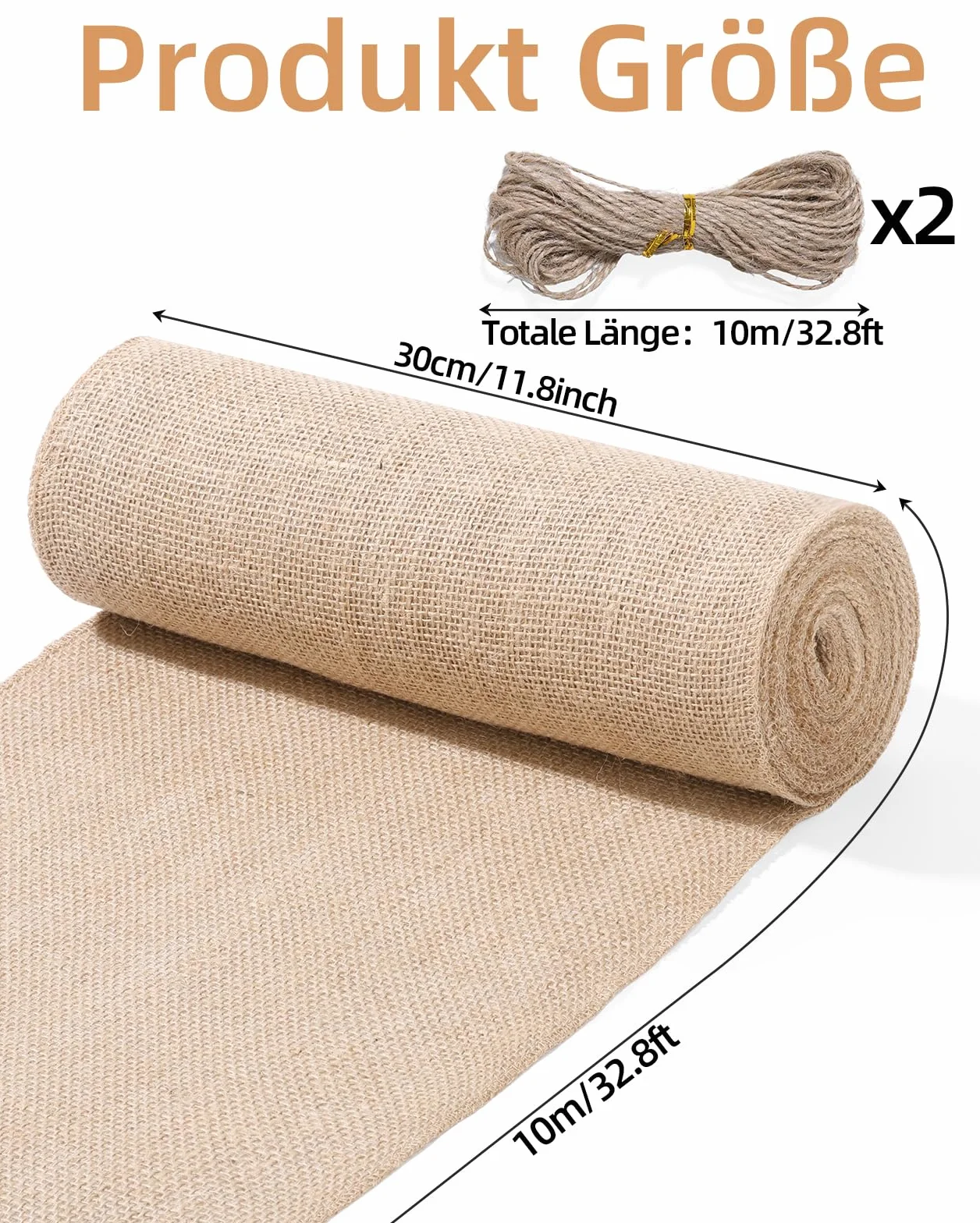 Bieżnik jutowy w rolce 30 cm x 10 m, 100% naturalny bieżnik z juty, możliwość przycięcia, 20 m sznurka jutowego, na stół, wesele, imprezę wiejską, komunię, rustykalna dekoracja stołu, "zrób to sam"
