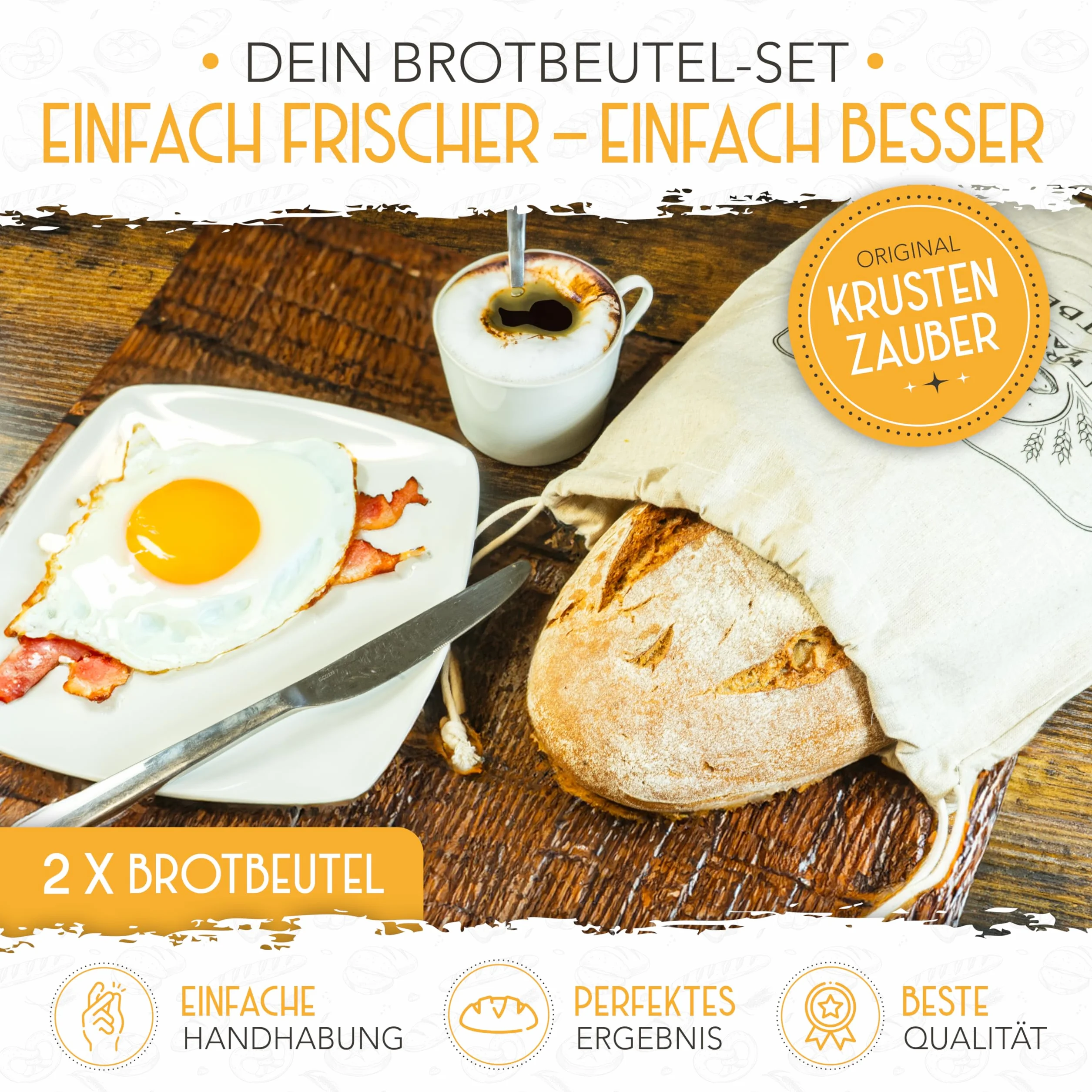 KRUSTENZAUBER Worek na chleb z lnu 2-częściowy zestaw - 2 x worek lniany 40x30cm do przechowywania chleba - Idealny worek na chleb, na bułki, akcesoria do pieczenia chleba, worek chlebowy, worek na