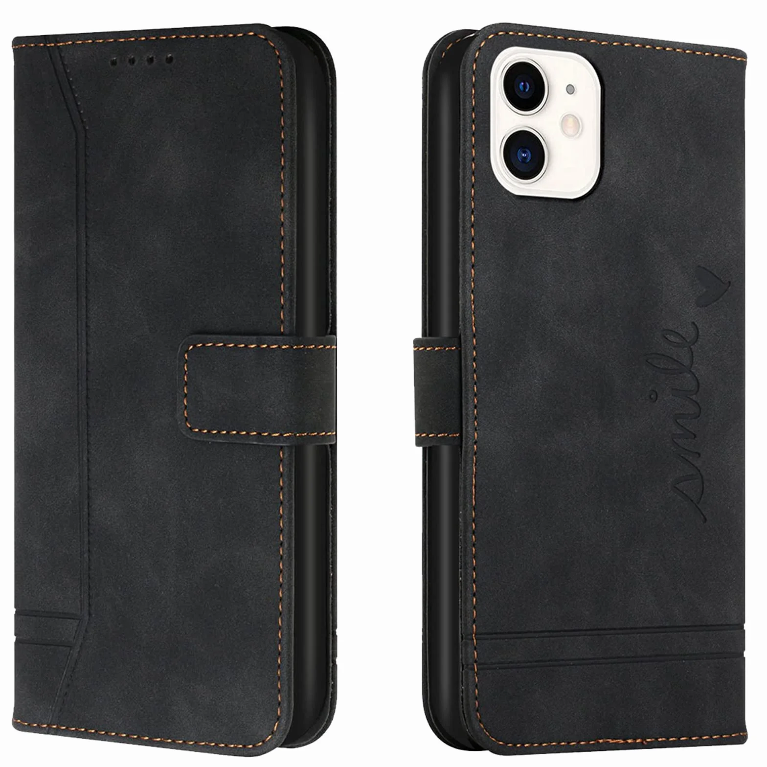 Etui na iPhone 12/iPhone 12 Pro, Wysokiej Jakości Skóra PU, Osłona Tpu z Uchwytem na Karty, Magnetyczna, Etui z Klapką z Portfelem, Pokrowiec na iPhone 12/12 Pro (Czarny)