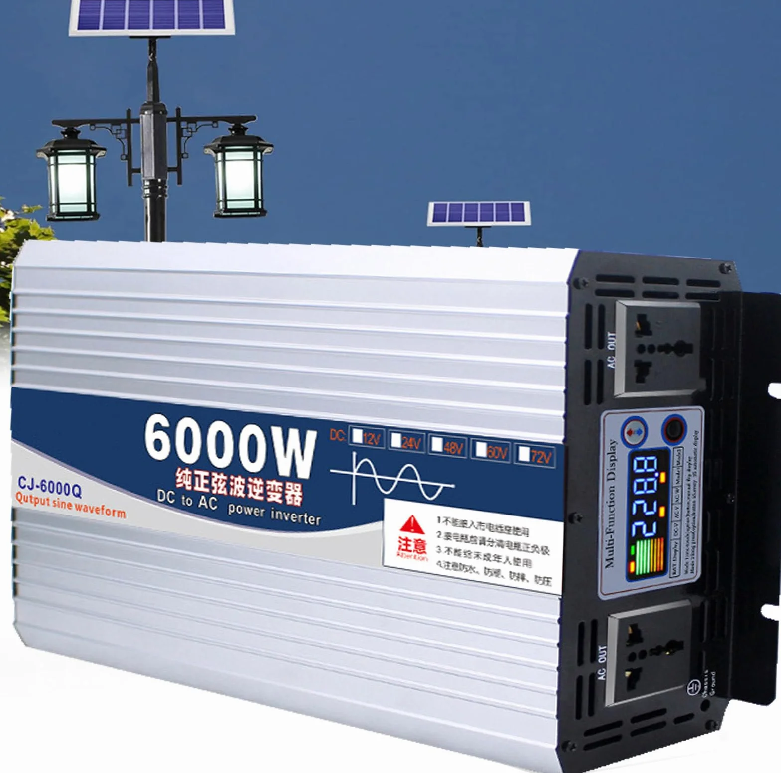 6000 W 8000 W Czysta Sinusoida Fala Mocy Inwerter 12 V 24 V 48 V 60 V DC do 110 V 220 V AC Konwerter NapięCia z WyśWietlaczem Lcd, do Domu/Rv/Truck/SamochodóW/Kempingu/Solar,6000W-12V