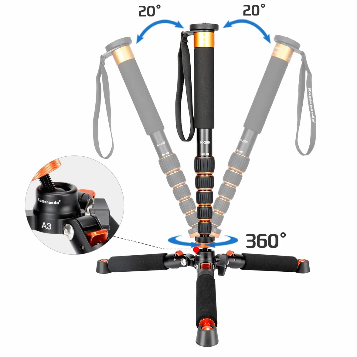 Koolehaoda Kamera monopod z metalową podstawą statywu, 6 sekcji regulowanej wysokości 46-177cm, średnica nogi Φ28 mm do kamery wideo DSLR Fotografia DV, maksymalne obciążenie 6 kg