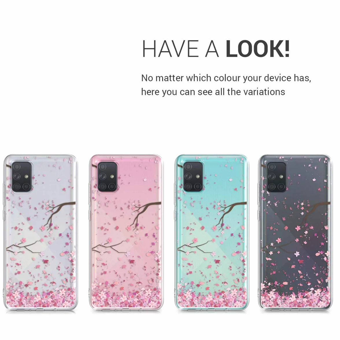 KWMOBILE CZAS Kompatybilny z Samsung Galaxy A71 - Case silikonowy przezroczysty liście kwiatu wiśni różowy ciemnobrązowy przezroczysty
