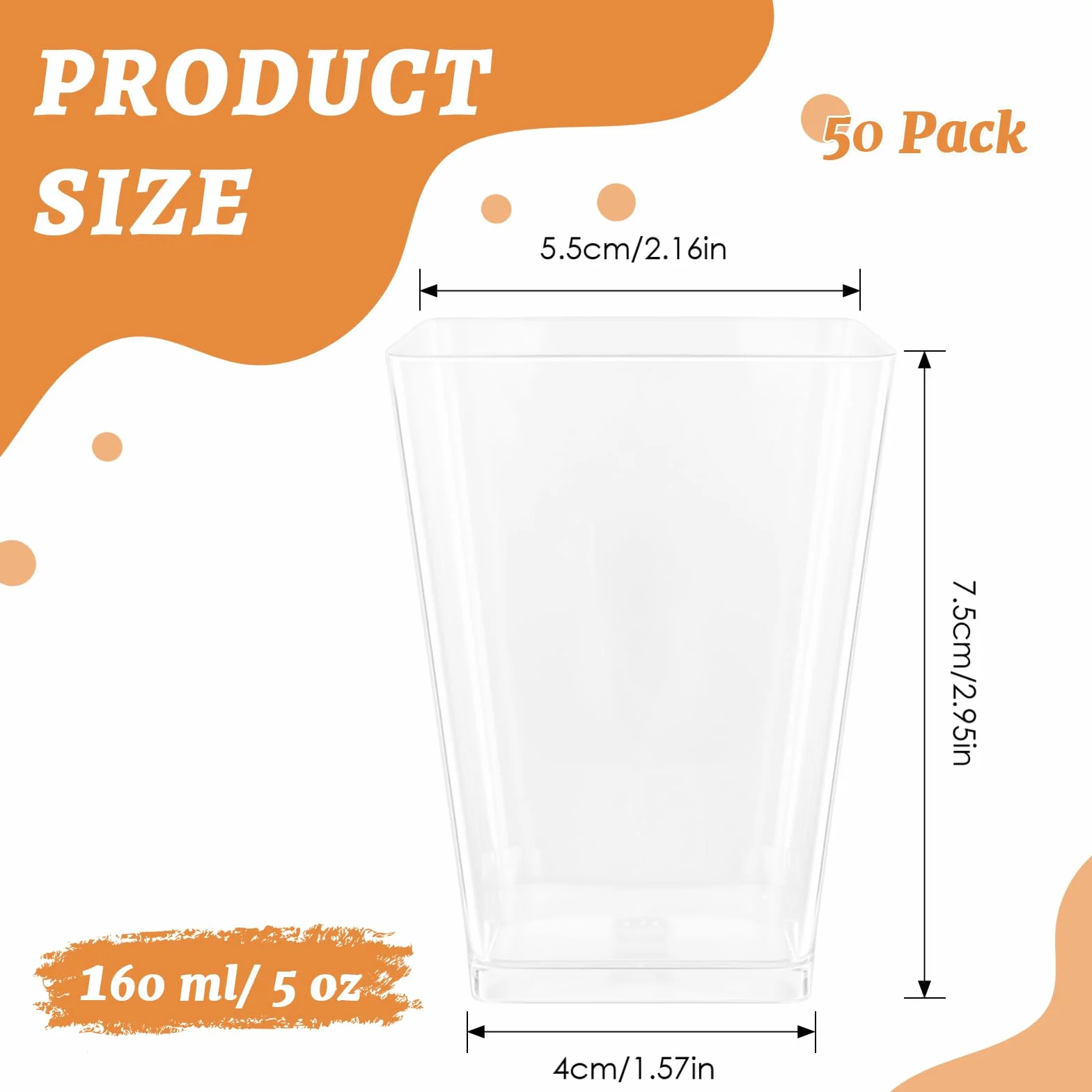 50 sztuk 160ml wielokrotnego użytku kubków deserowych, zestaw kwadratowych szklanek deserowych do samodzielnego przygotowania deserów, musów, puddingów