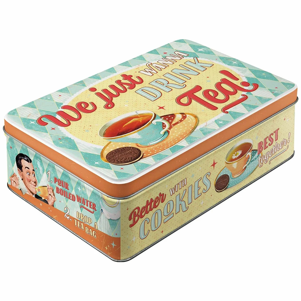 Nostalgic-Art Retro puszka płaska 2,5 l Tea & Cookies Together pojemnik na ciastka z metalu styl vintage