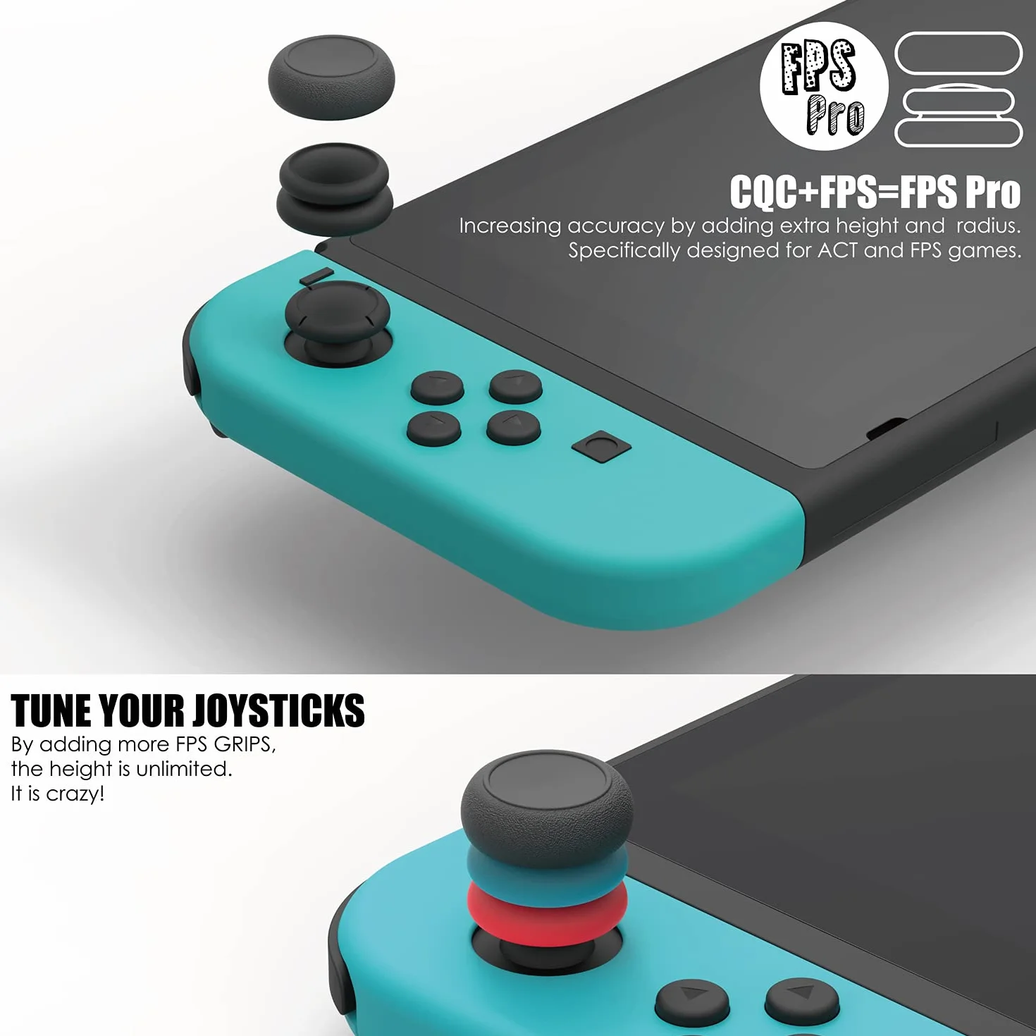 Skull & Co. Skin, CQC i FPS zestaw uchwytów na kciuki, nasadka joysticka, nasadka analogowa do Switch i Switch OLED Joy-Con Controller - niebieski + neonowy żółty, 3 pary (6 szt.)