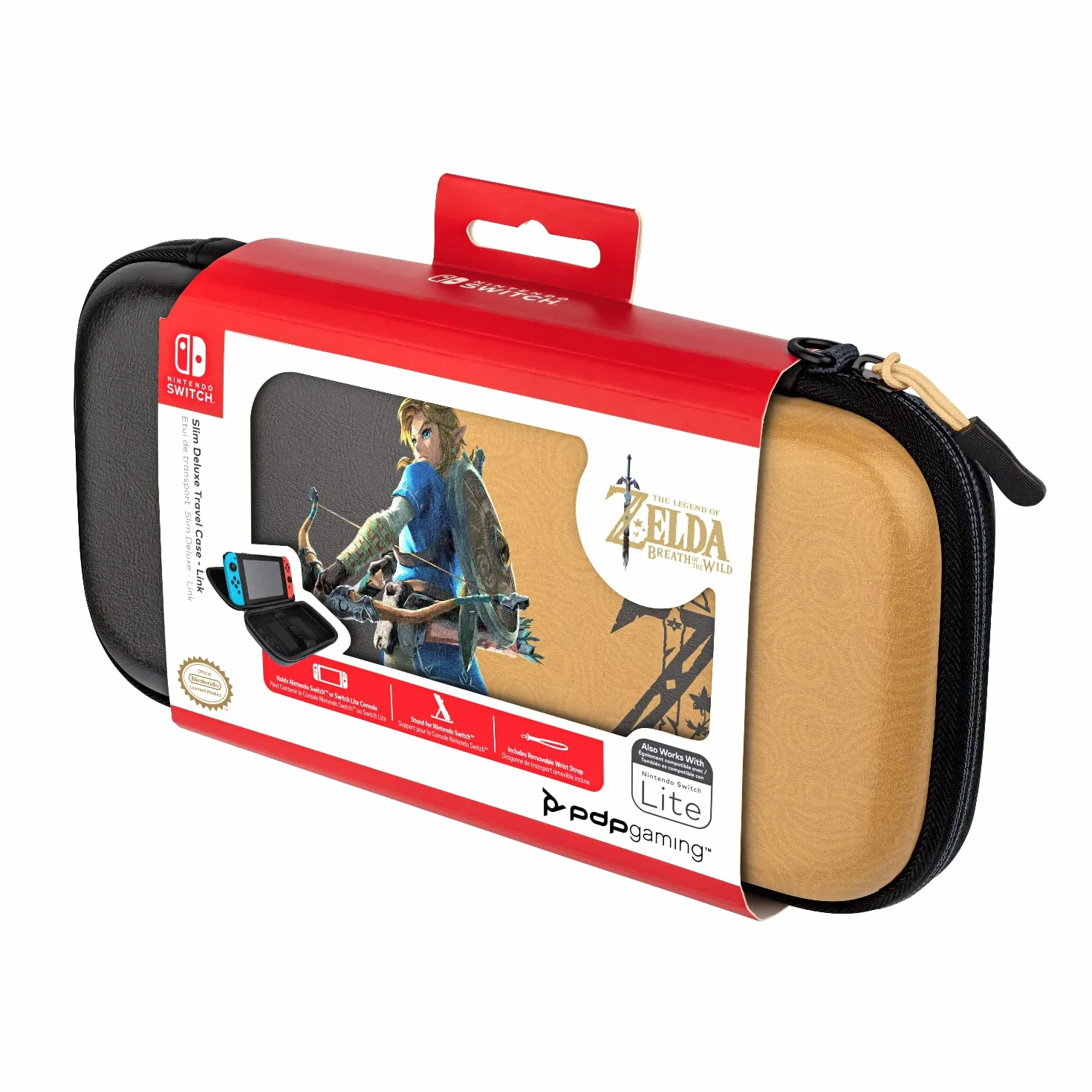 PDP Gaming Oficjalnie Licencjonowany Switch Slim Deluxe Travel Case - Zelda Breath of the WIld - Semi-Hardshell - Console Stand - Protective PU Leather - Holds 14 Games - Works z Switch OLED and Lite