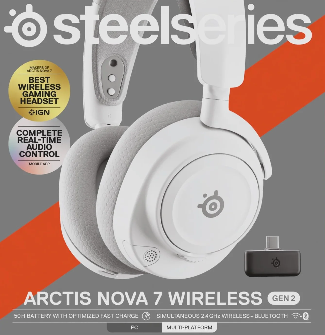 SteelSeries Arctis Nova 7 Wireless Gen 2 do gier, 50H, przetworniki neodymowe, 2,4 GHz/Bluetooth, PC, PS5, Switch
