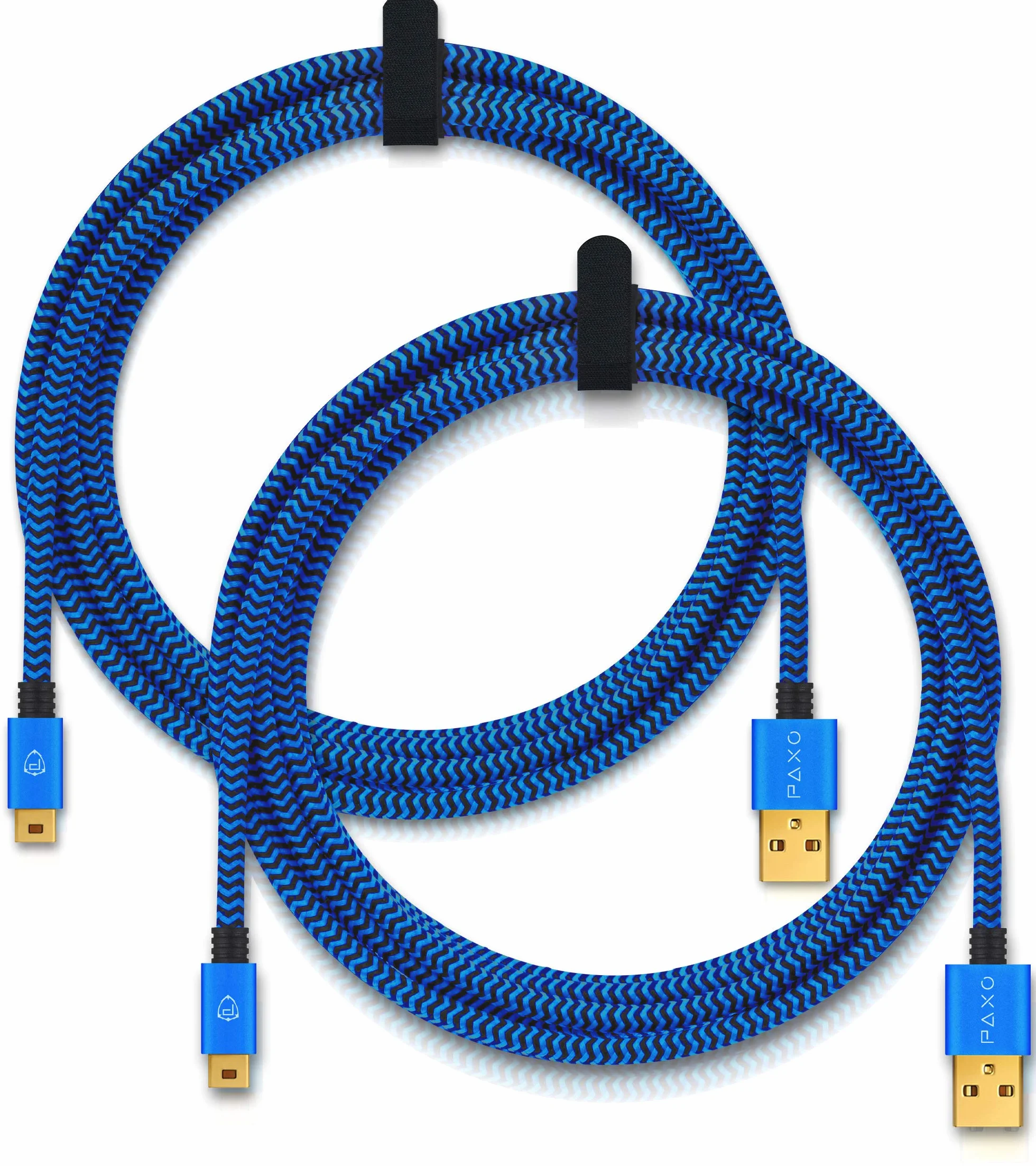 Kabel ładujący 2 x 4 m do kontrolera PS3, kabel USB na mini USB, długi, w oplocie, pozłacany, niebieski/czarny