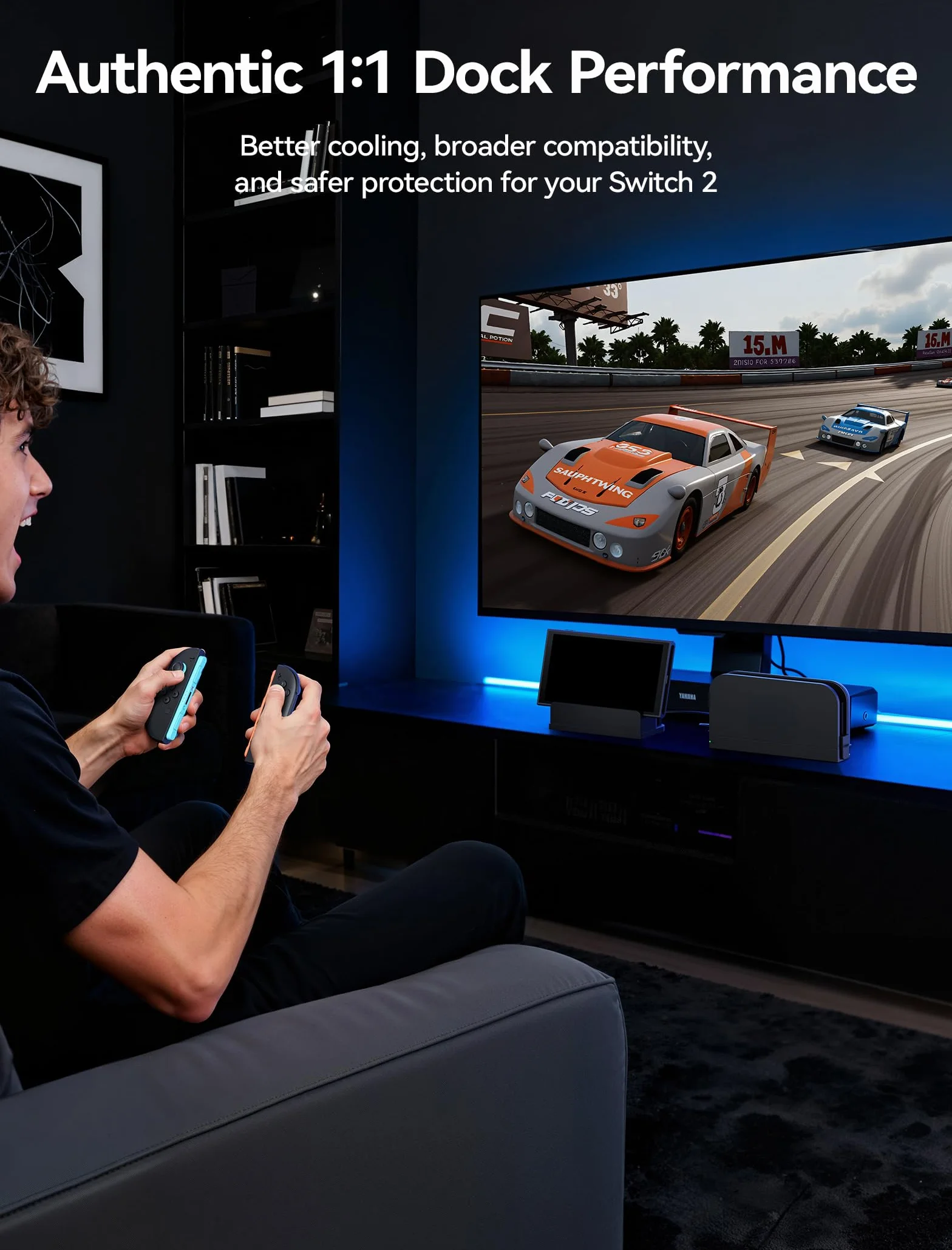 JSAUX Przedłużacz USB C ze stojakiem do stacji dokującej Switch 2, 35 cm Extension Cable obsługa szybkiego ładowania i transmisji wideo 4K, funkcja dokująca 1:1, pomocnicze chłodzenie, kompatybilny z