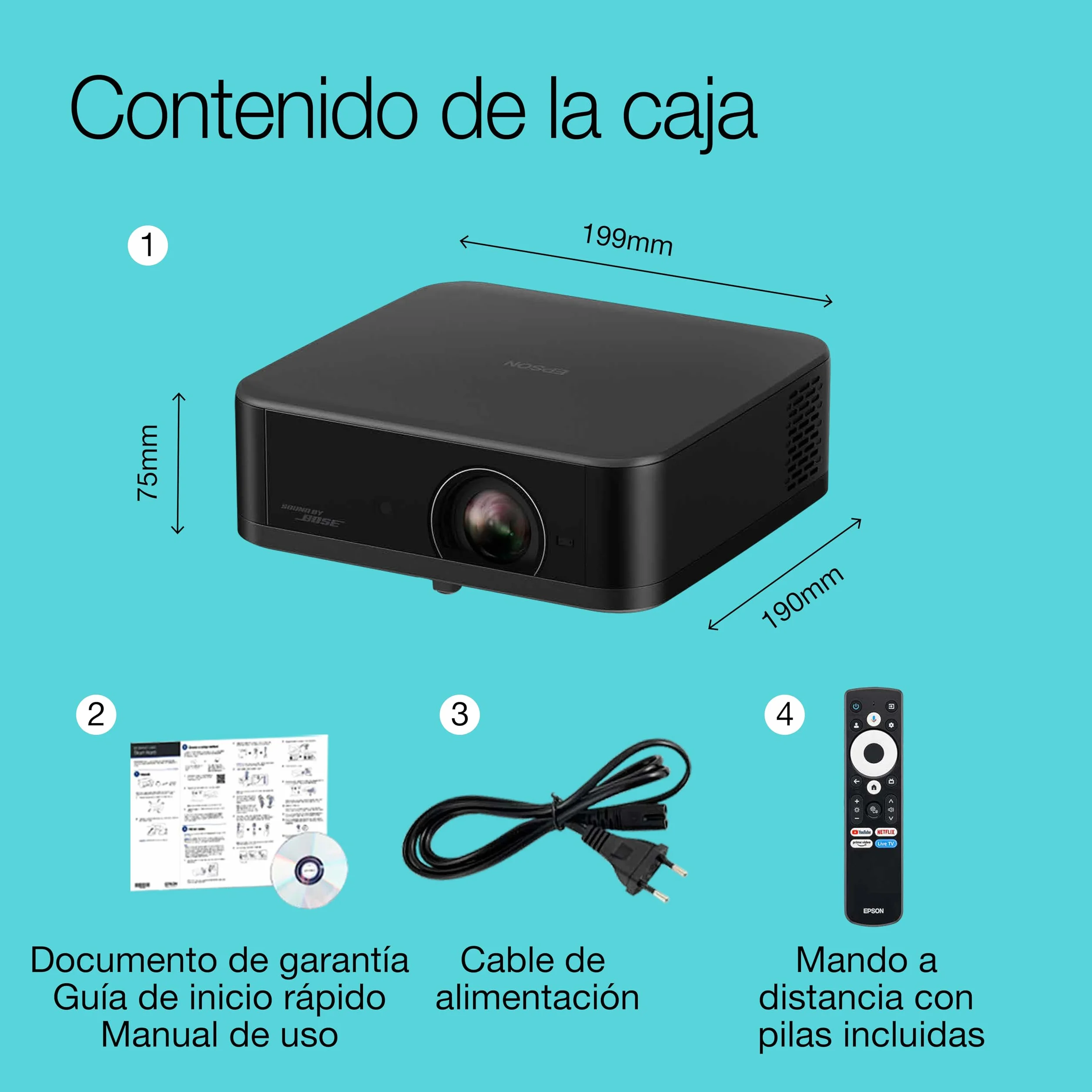 Epson Lifestudio Pop EF-62B czarny metaliczny przenośny inteligentny projektor, Sound by Bose, Google TV, 4K Pro-UHD, do użytku wewnątrz/na zewnątrz, 5 lat