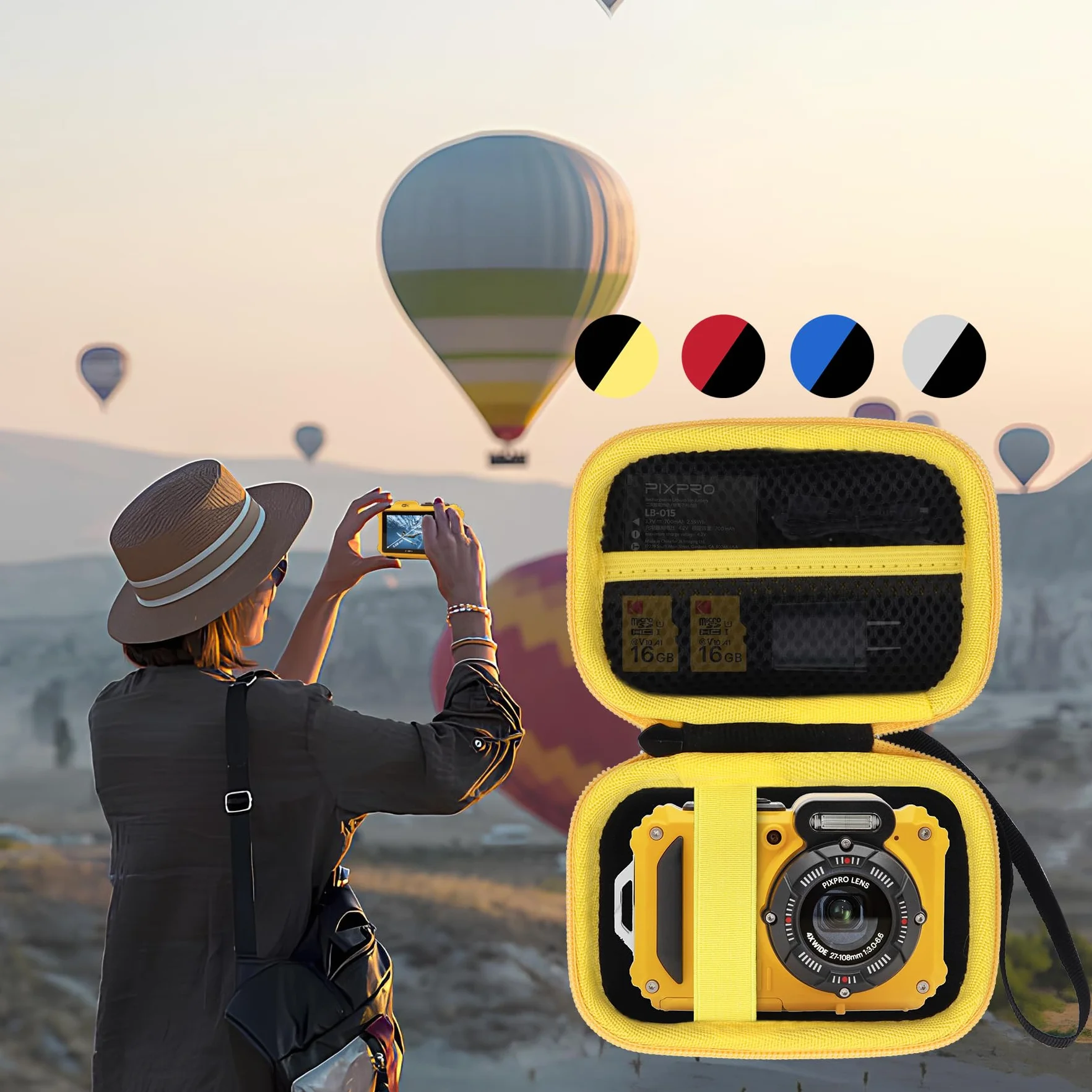 Twarde etui ochronne kompatybilne z Kodak Pixpro WPZ2 Kompaktowy cyfrowy aparat fotograficzny, Czarny+żółty, pokrowiec