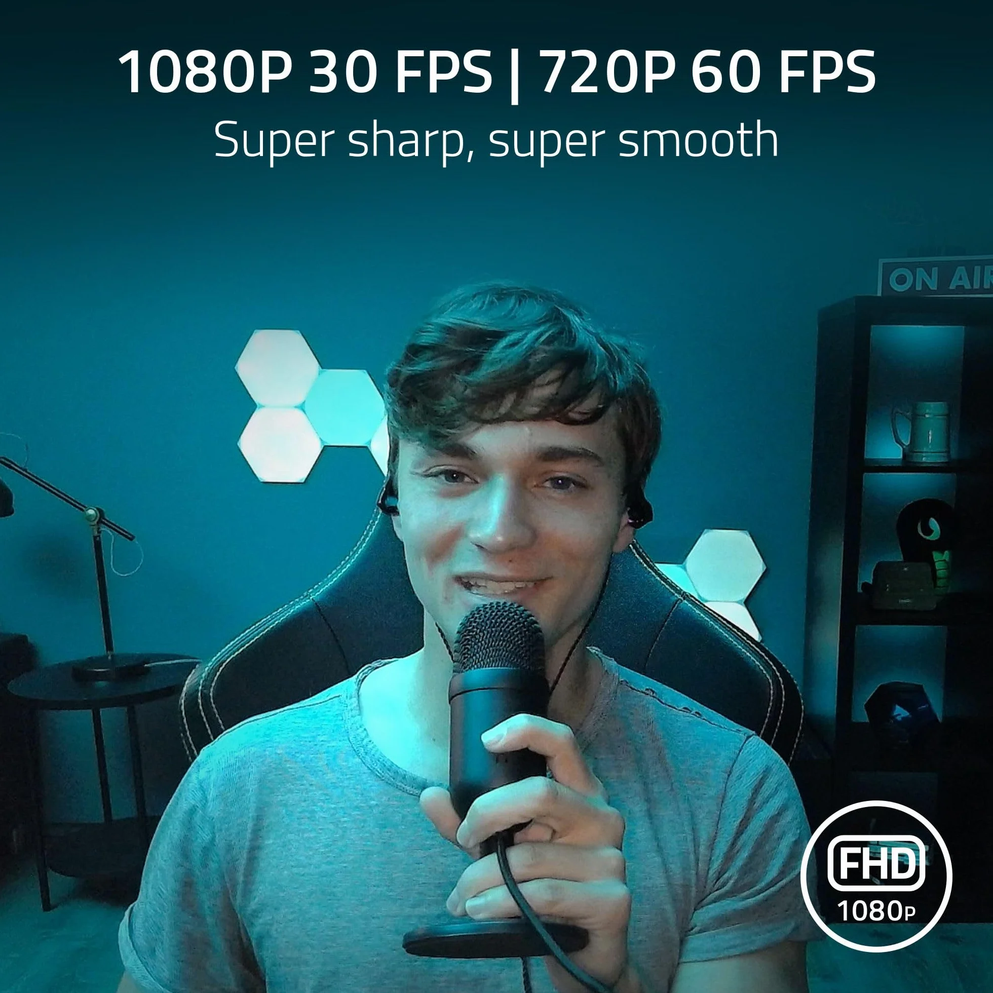 Razer Kiyo - kamera z transmisją przez USB (kamera fotograficzna przez USB, HD 720p, 60 FPS, kompatybilna z oprogramowaniem Open Broadcaster, Xsplit, autofokus, możliwość nagrywania) Czarny