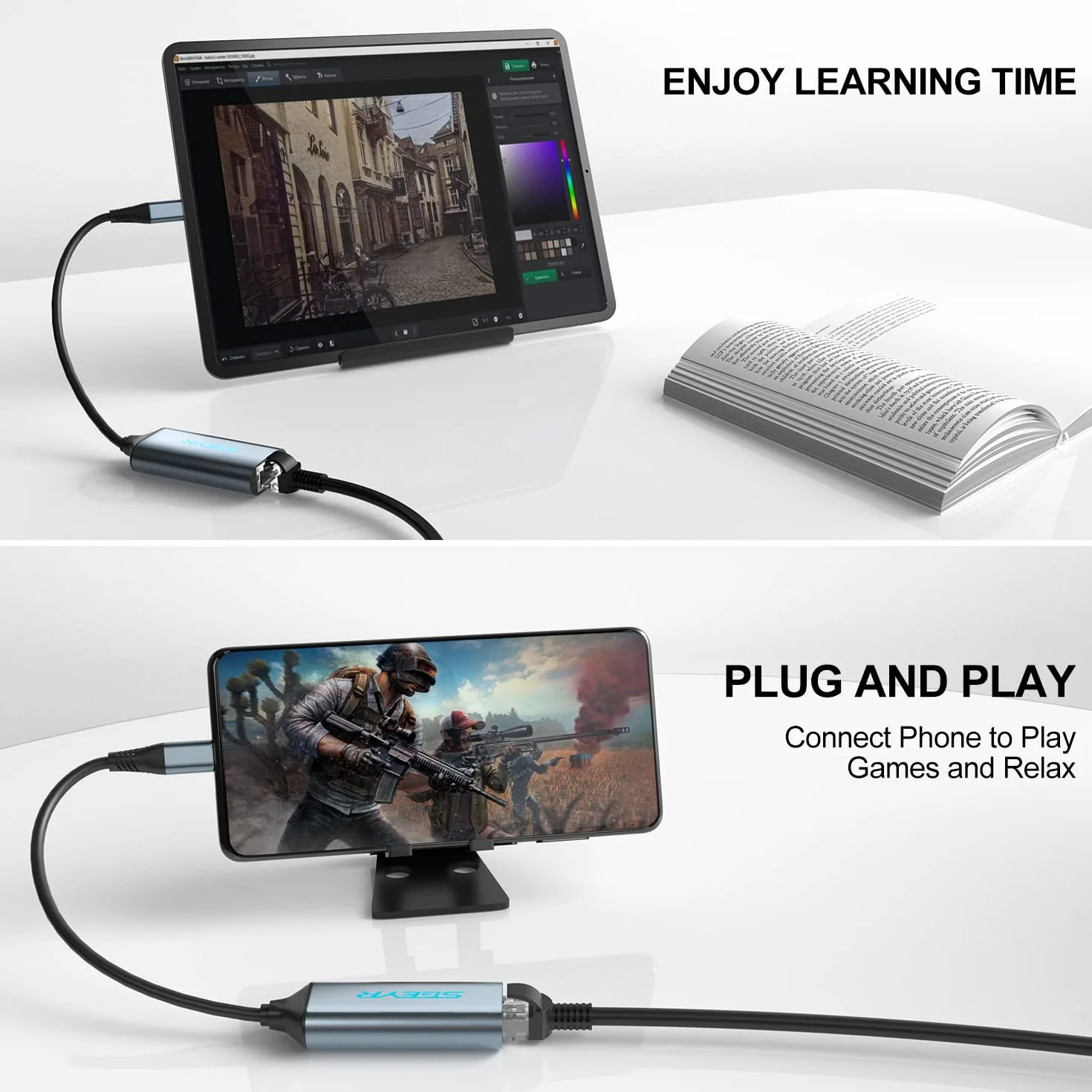 SGEYR Adapter USB C LAN Ethernet do MacBook Pro, XPS, HP, iPad Pro, Mac OS - Szary