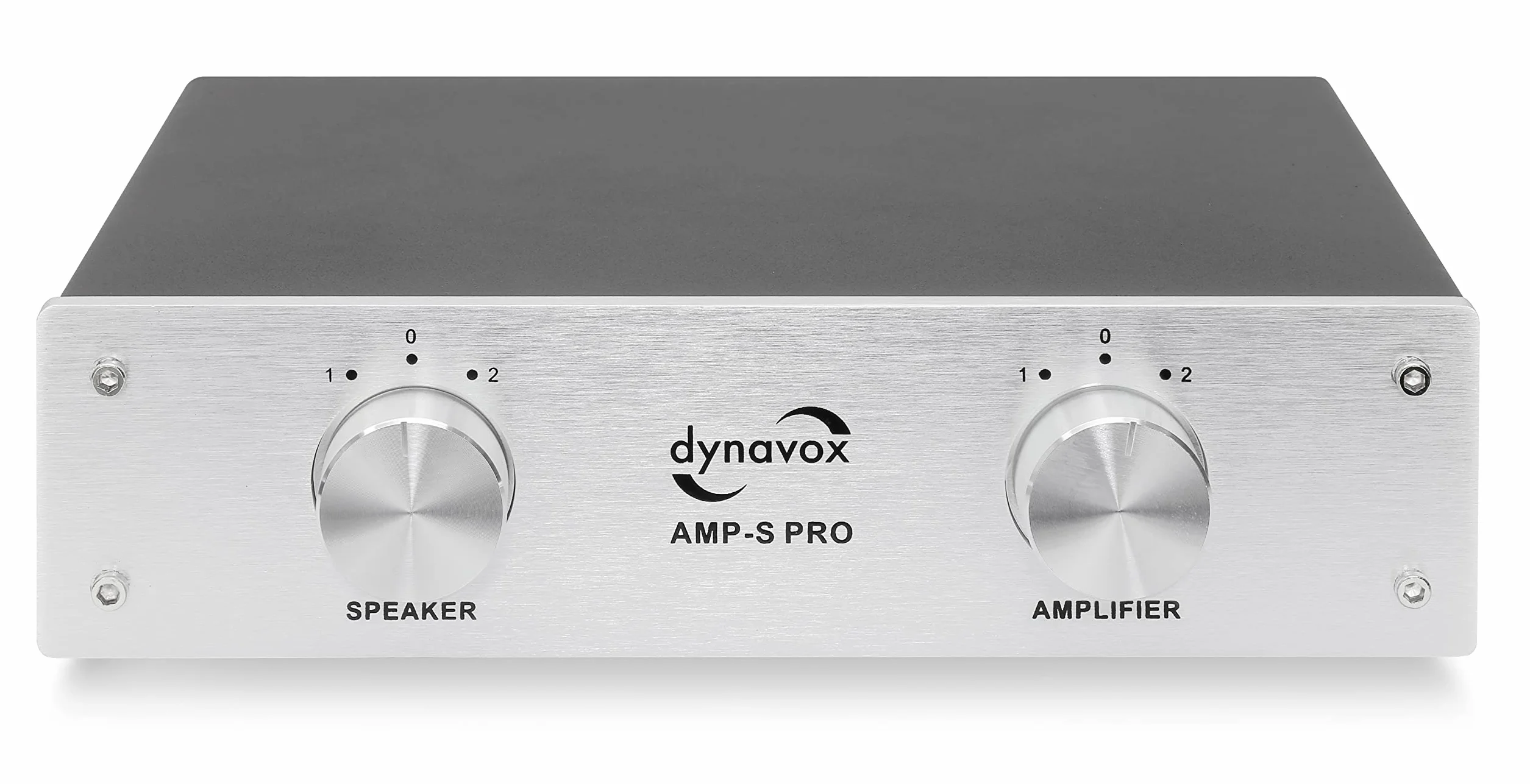 Dynavox AMP-S Pro, przełącznik wzmacniacza i głośnika w metalowej obudowie, do wzmacniaczy stereo i Surround, połączenie za pomocą wtyczki bananowej lub złącza zaciskowego, srebrny