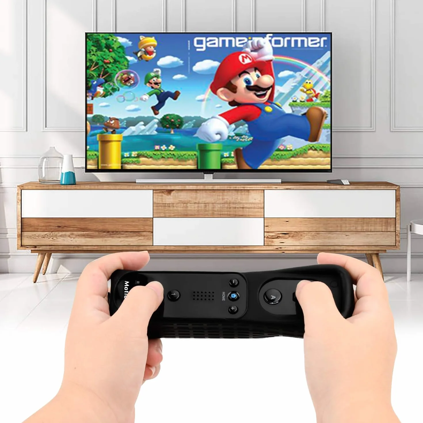 TechKen zestaw 2 sztuk kontrolerów Wii lewostronnych z Motion Plus, pilot Wii Remote z silikonową osłoną i opaską na rękę