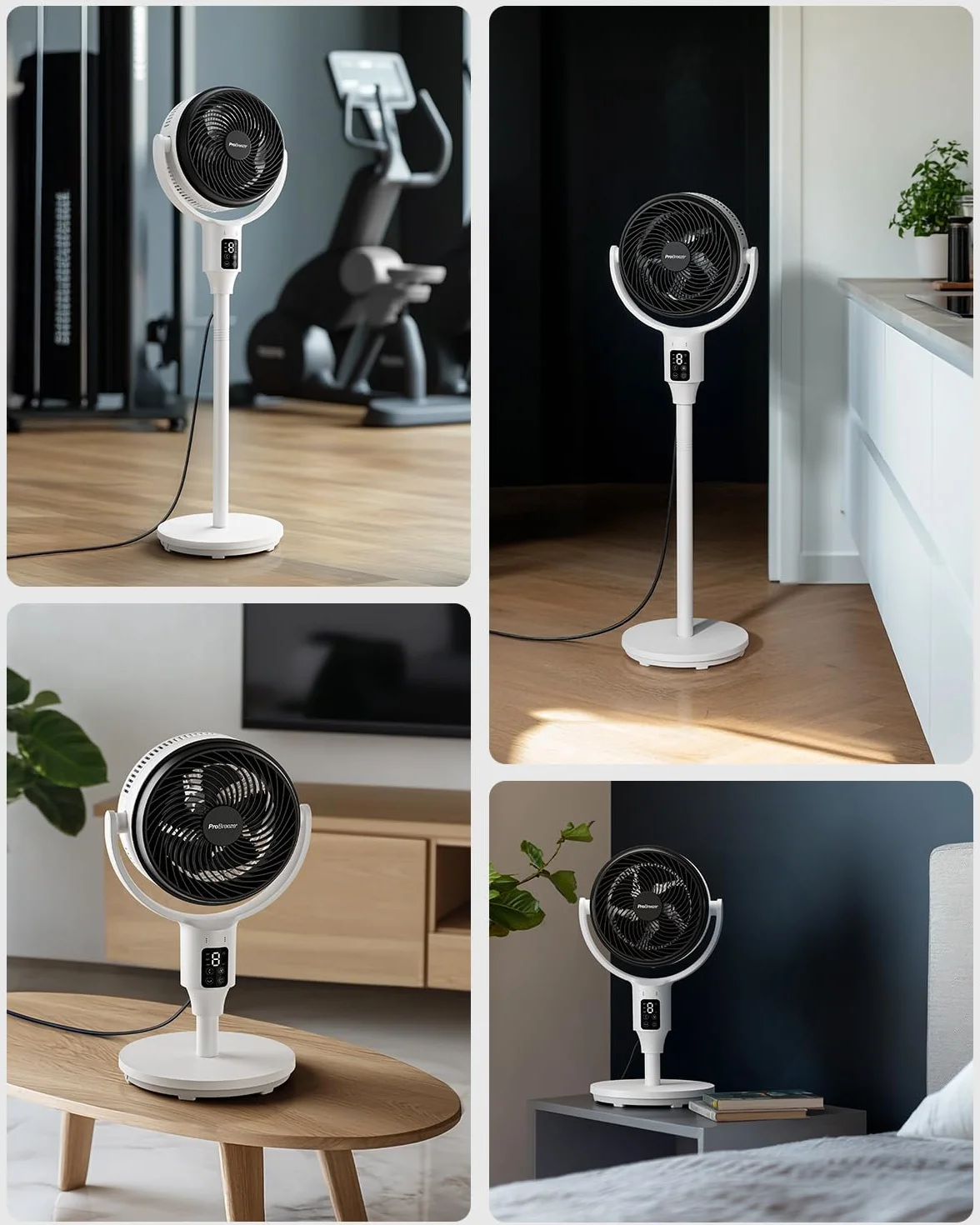 Wentylator stojący Pro Breeze AirFlo Smart 108 cm – 29 dB Supercichy – Wyświetlacz LED, Aplikacja i Pilot, 2 Tryby, Oscylacja Pionowo-Pozioma – WiFi
