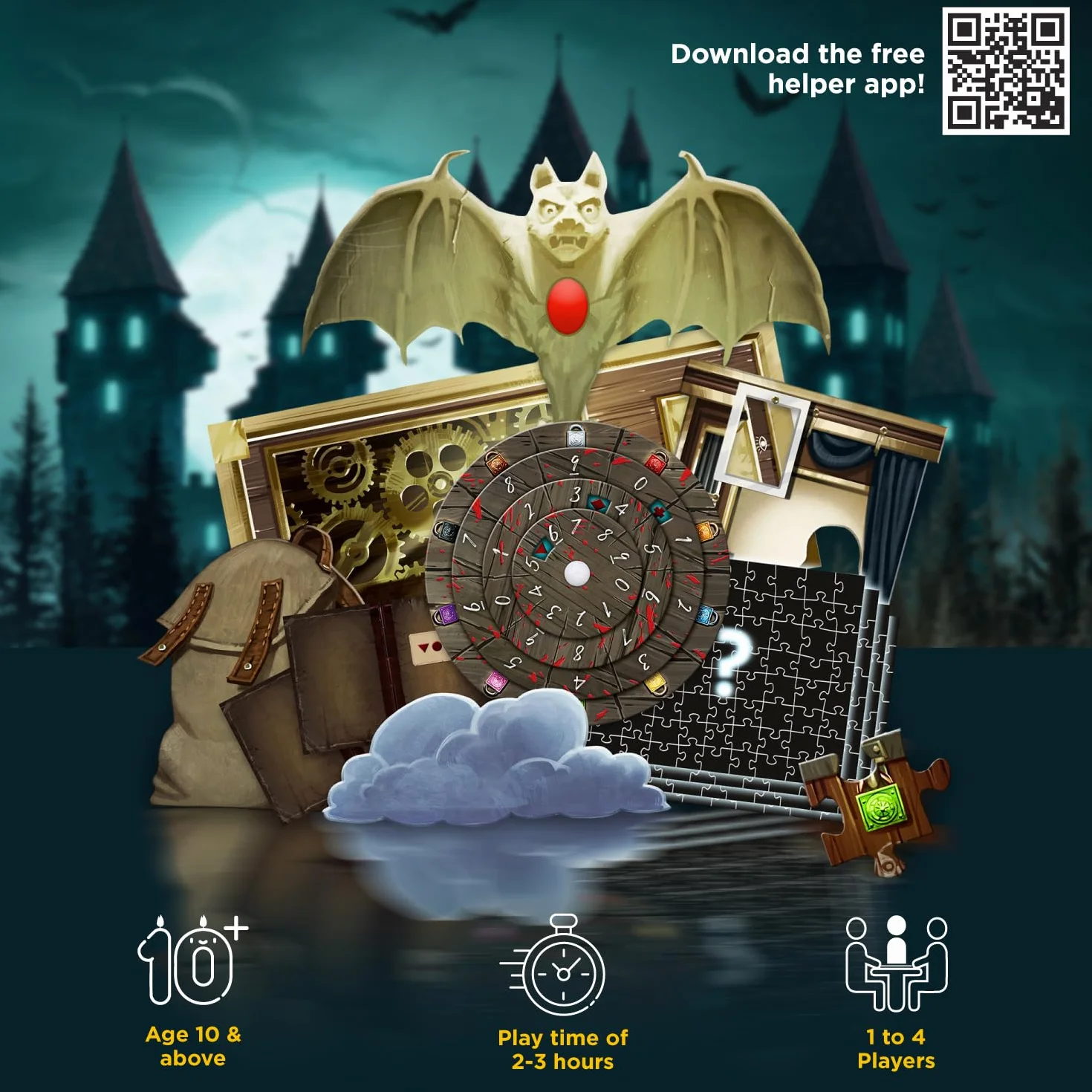 Thames & Kosmos EXIT: Nightfall Manor, Escape Room Gra z 4 puzzlami, gry rodzinne na wieczór gier, gry planszowe dla dorosłych i dzieci, dla 1-4 graczy, od 10 lat