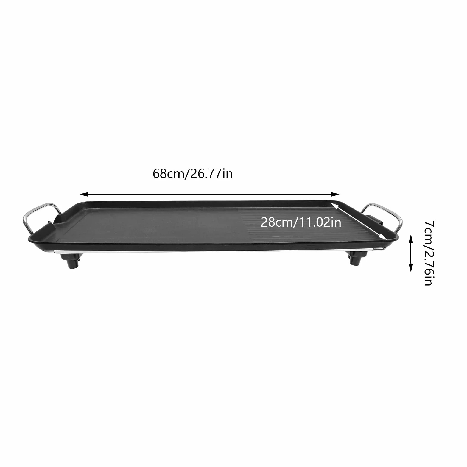 Grill elektryczny o mocy 1500 W, żeliwna płyta grillowa 68 x 28 x 7 cm, płaska patelnia grillowa z powłoką zapobiegającą przywieraniu, nadaje się do użytku na zewnątrz, do ogrodu, na piknik i kemping