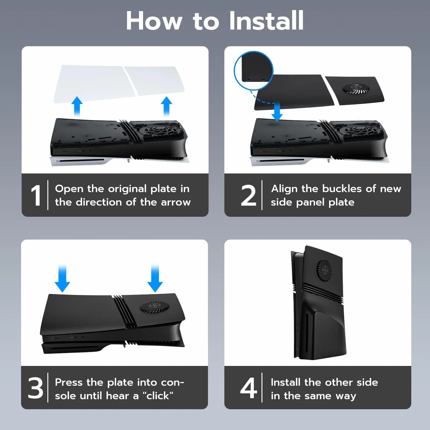 Mcbazel Replacement Side Case Cover Panel Plate Faceplate with Cooling Ventilation and Dust Filter for PS5 Pro Disc Edition Console -Black(Not for PS5/Slim)