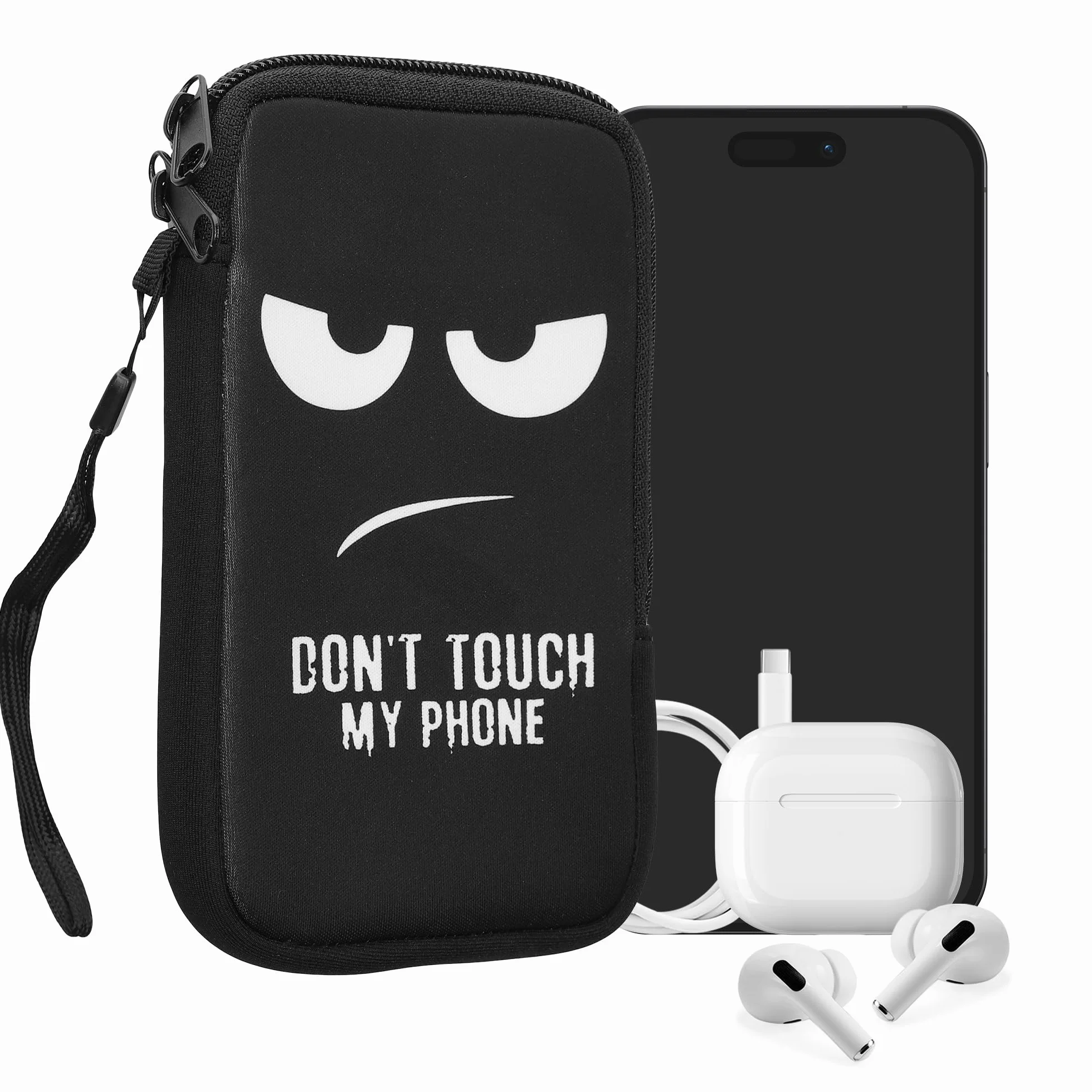 kwmobile Neoprenowy rękaw na smartfon rozmiar L - 16.5 cm - etui amortyzujące wstrząsy - ochronna torba na telefon - Don't Touch My Phone White/Black