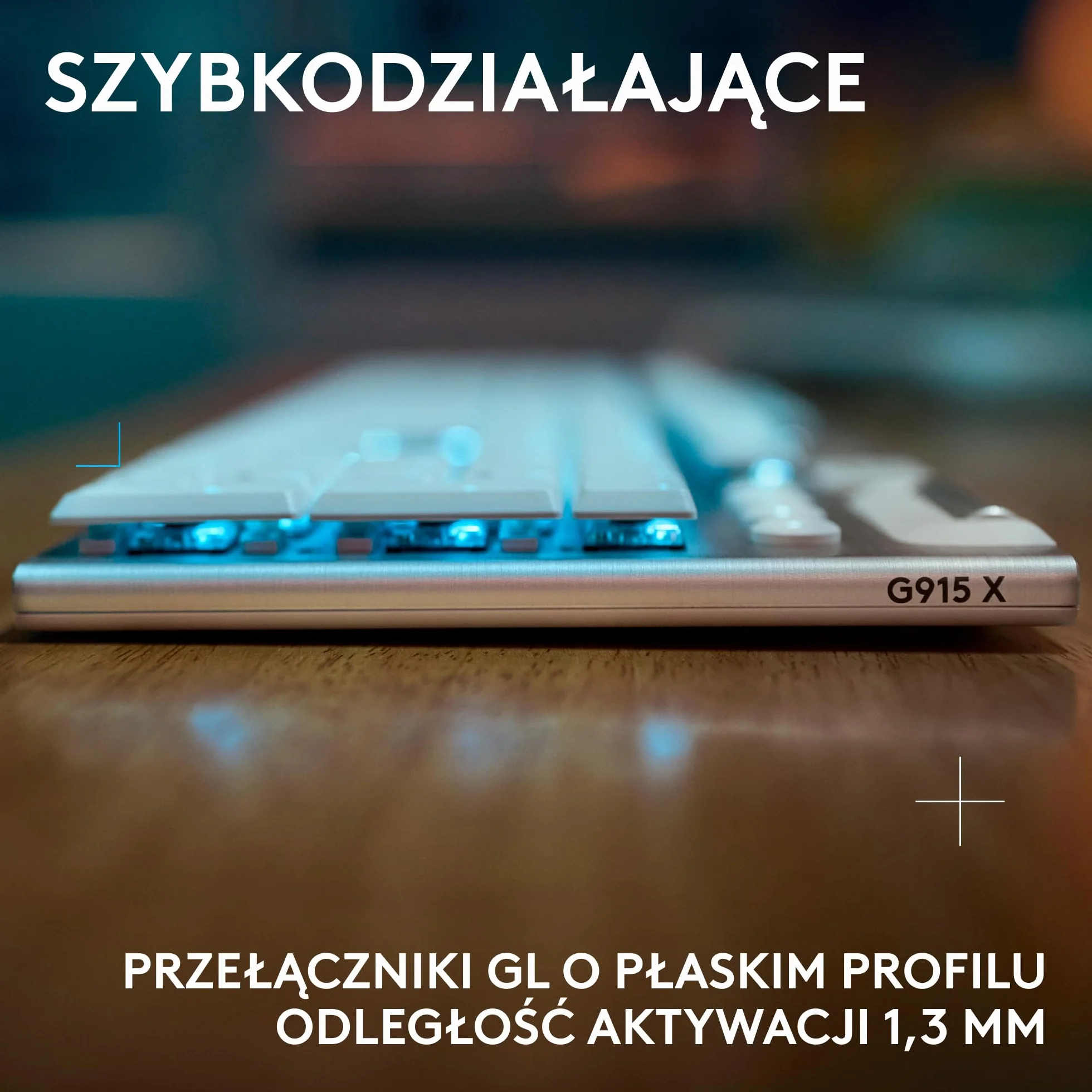 Logitech G G915 X Przeznaczona do gier bezprzewodowa klawiatura o płaskim profilu z technologią LIGHTSPEED, brązowe przełączniki sprężynujące GL Brown — PC/Mac, QWERTY układ US international - Biały