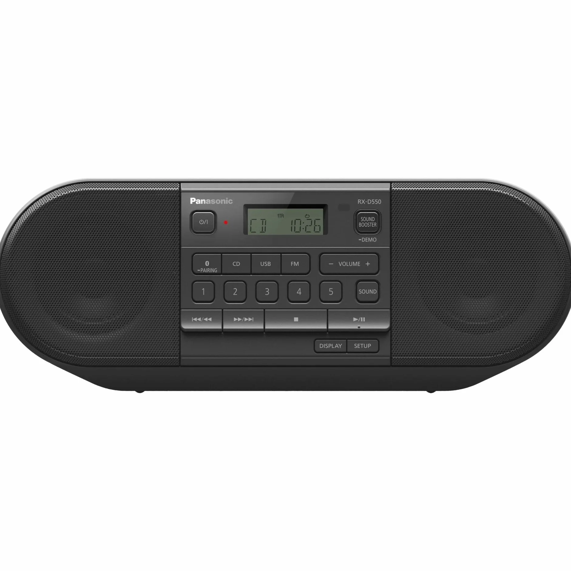 Panasonic RX-D550 przenośny odbiornik radiowy o dużej mocy 20W (CD, Bluetooth, USB, pełnozakresowe głośniki 8cm, Sound Booster, na baterie), czarny
