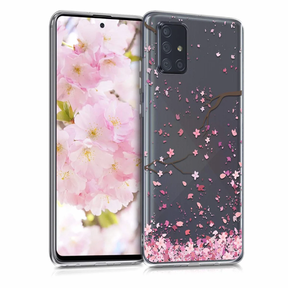 KWMOBILE CZAS Kompatybilny z Samsung Galaxy A71 - Case silikonowy przezroczysty liście kwiatu wiśni różowy ciemnobrązowy przezroczysty